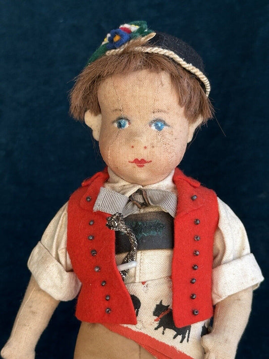 Unidentified Vintage 11” European Cloth Rag Boy Doll