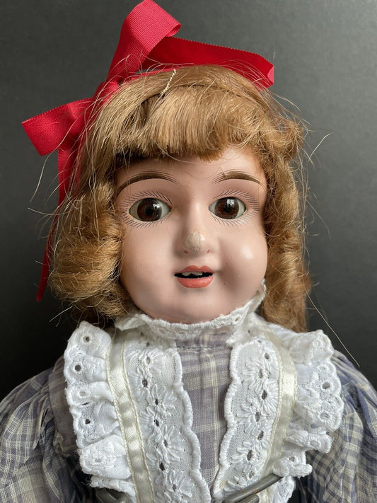 Antique German 22” Alfred Heller (?) Metal Head Glass Eyes Doll