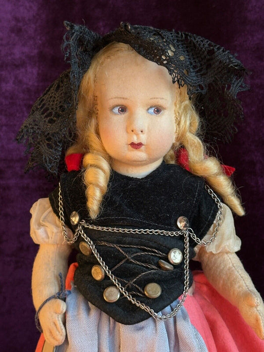 Vintage 12” Italian Alma (?) All Original Felt Cloth Doll