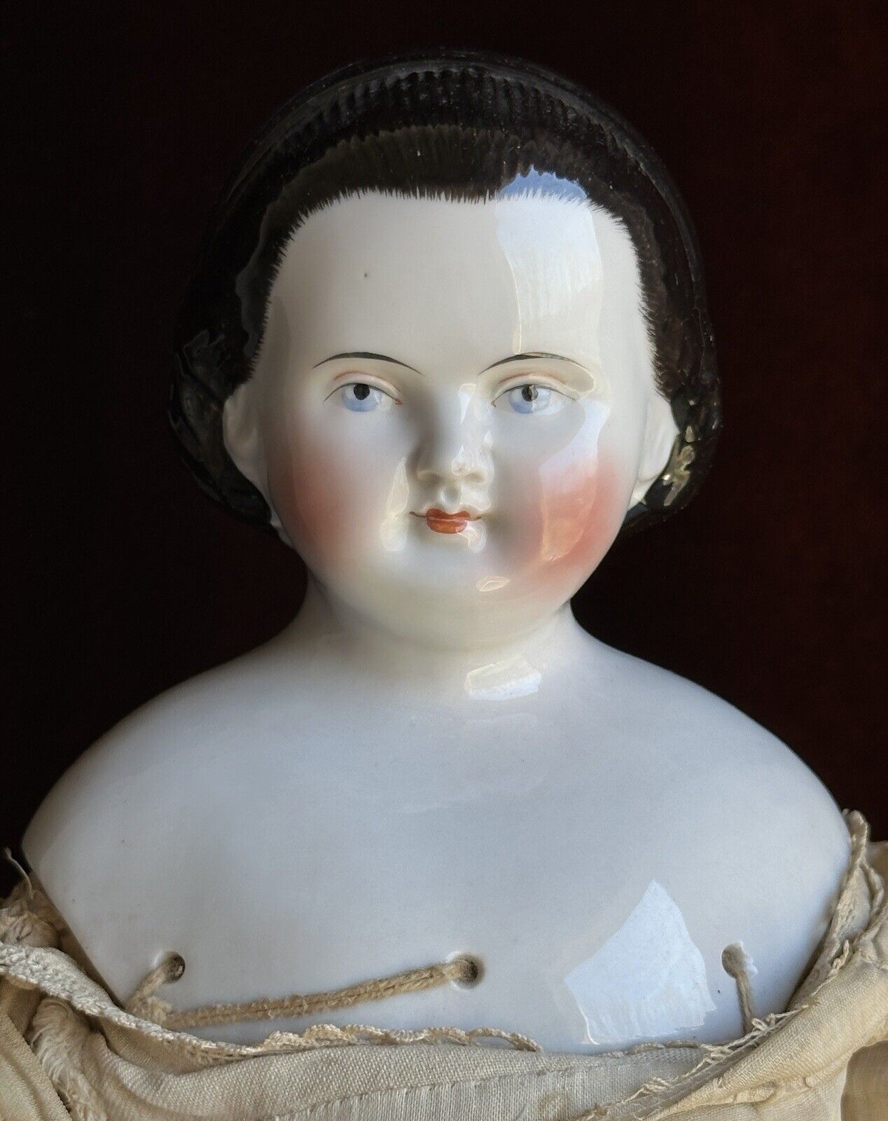 Antique German 21” Alice Hairdo with Snood Brunette China Shoulder Head Doll