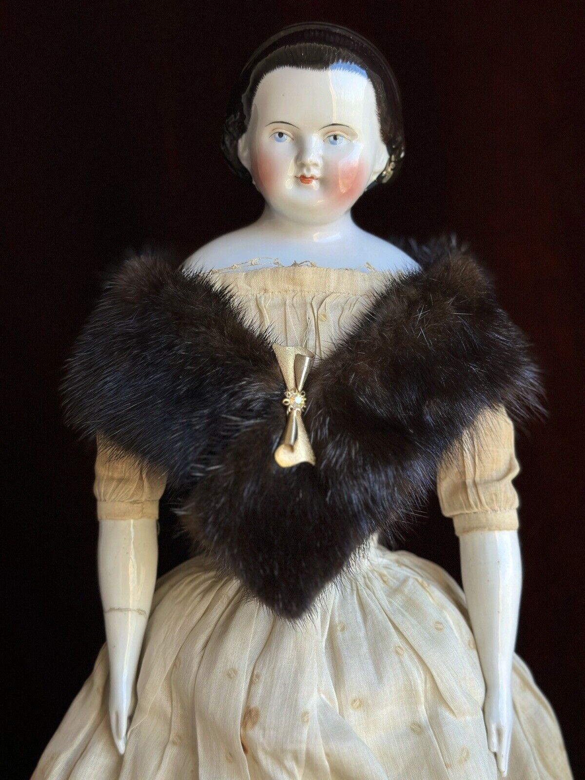 Antique German 21” Alice Hairdo with Snood Brunette China Shoulder Head Doll