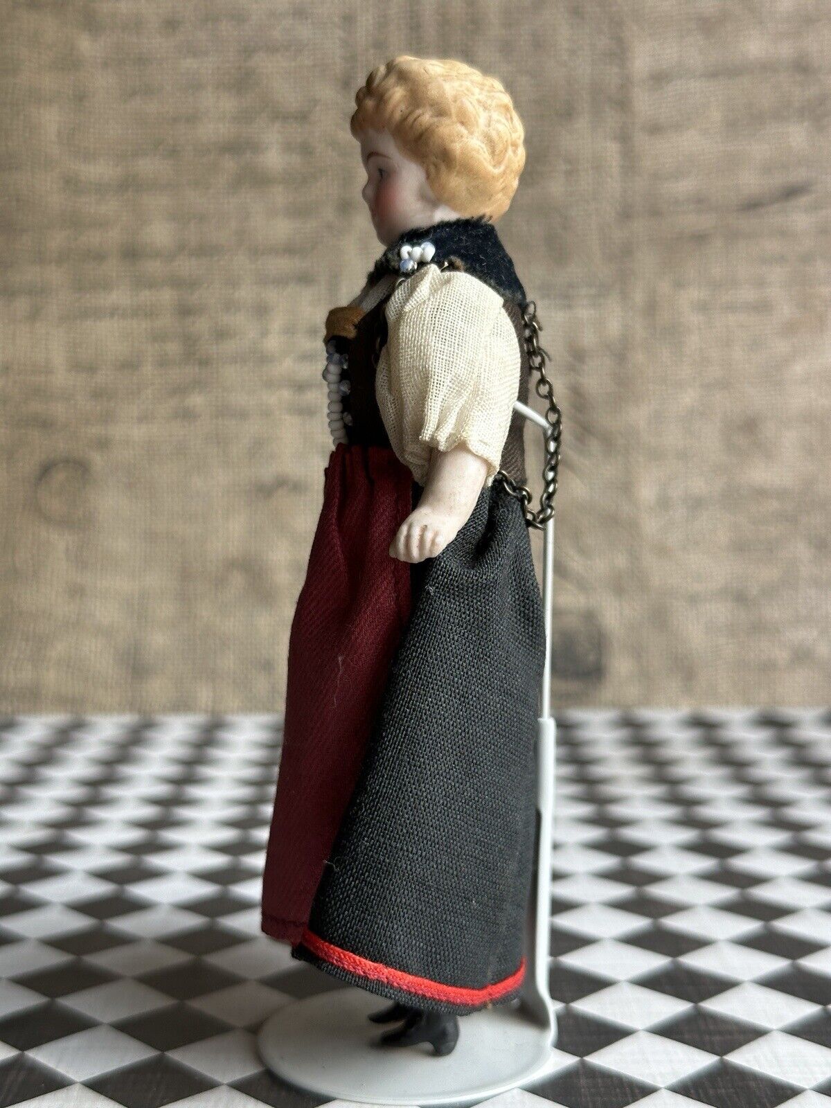 Antique German Miniature Dollhouse 5.75” Bisque Head Parian Girl Doll