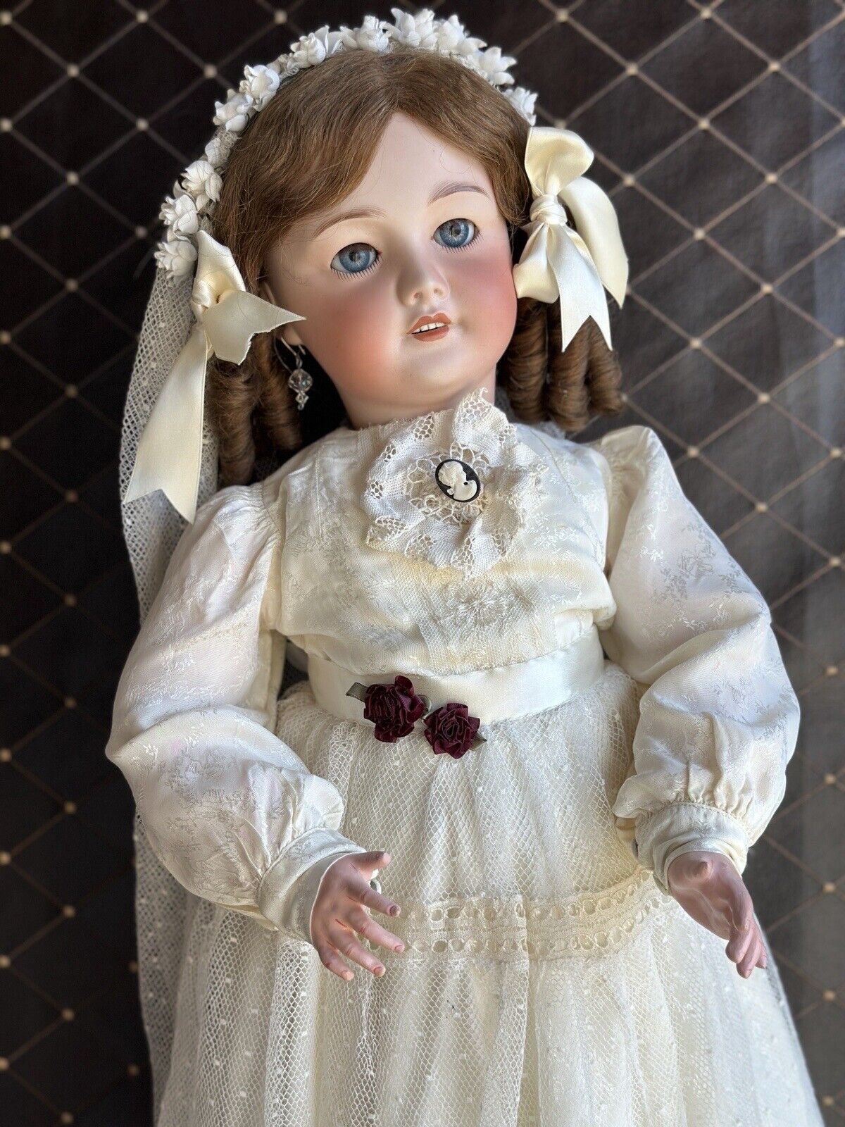 Large Antique French 26” SFBJ 301 Bisque Head Bride Doll Working Crier