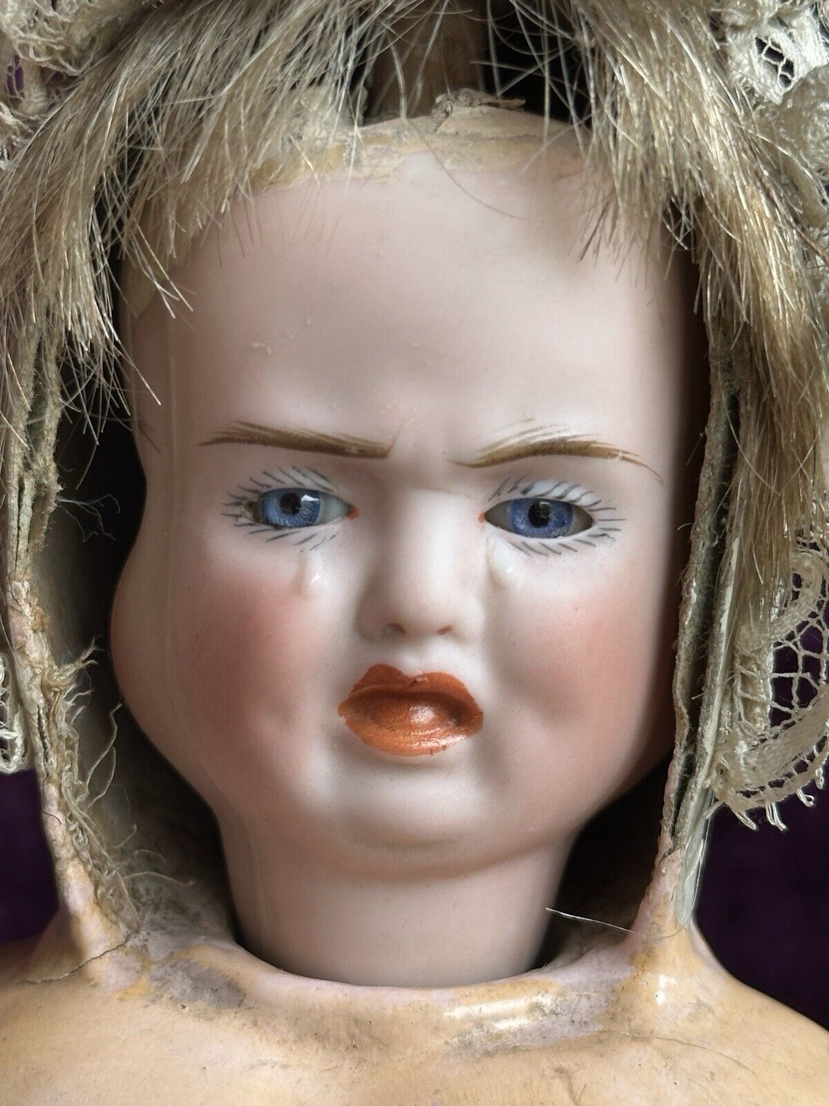 Antique German Carl Bergner 3-Faces Multifaceted Bisque Head Doll