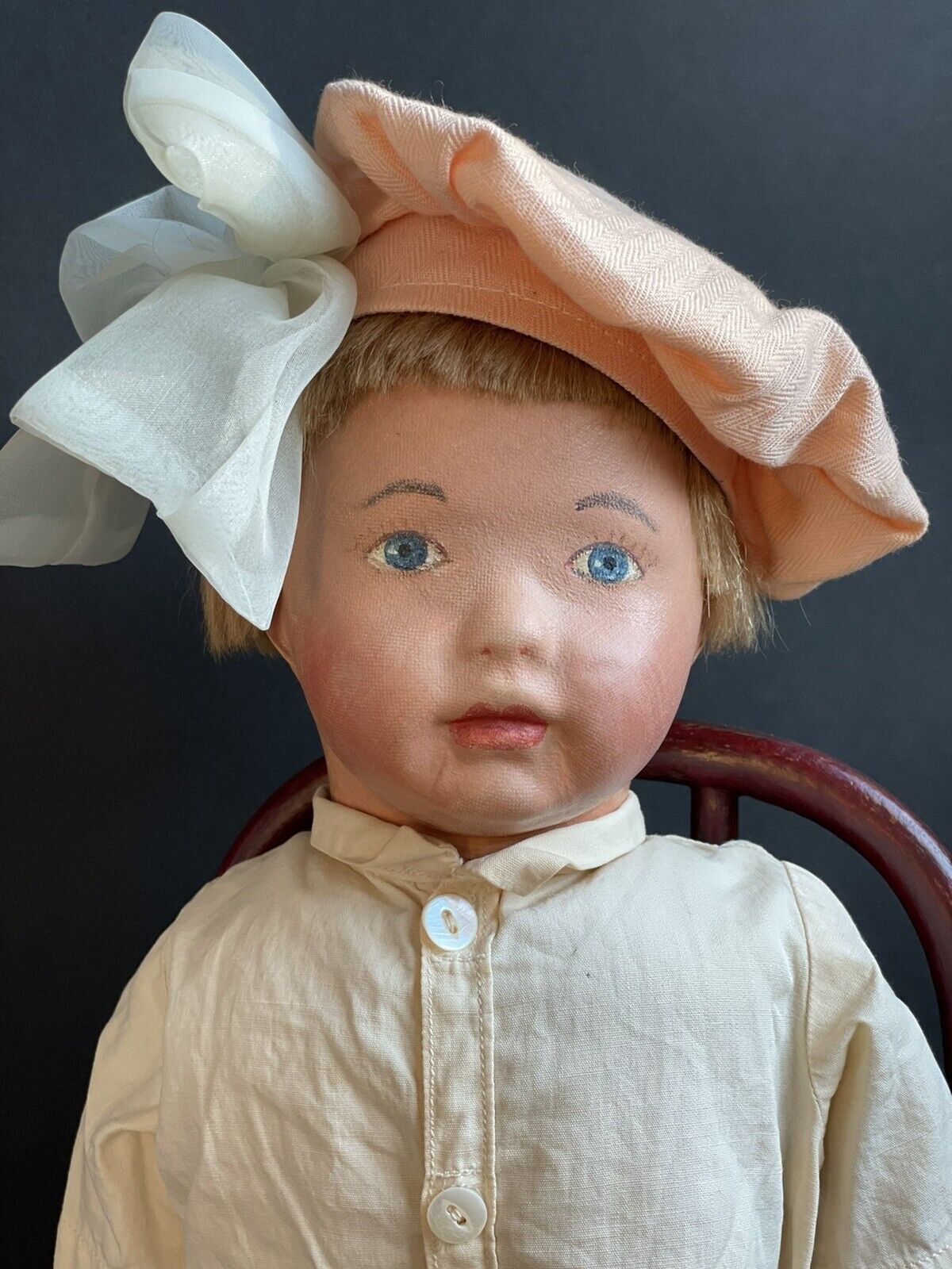 Antique American 19” Kamkins Cloth Oil Painted Doll