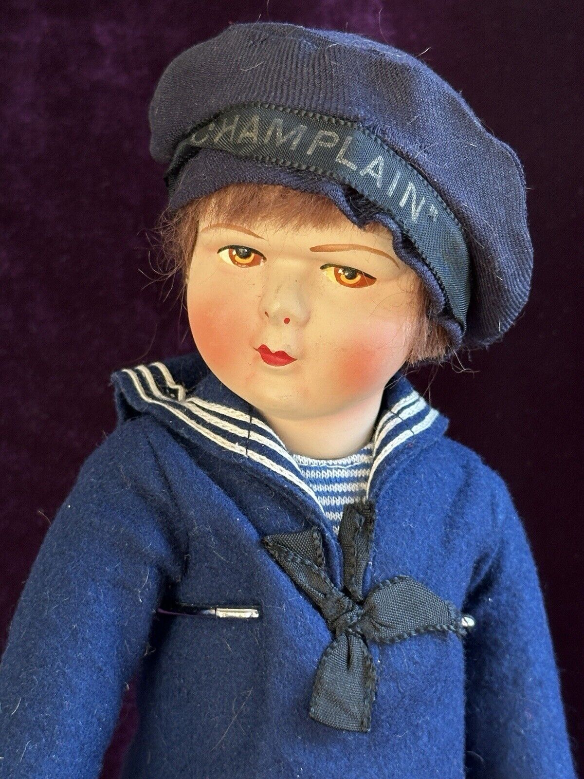 Vintage 12.5” French Raynal/Clelia/La Nicette (?) Style Cloth Sailor Boy Doll