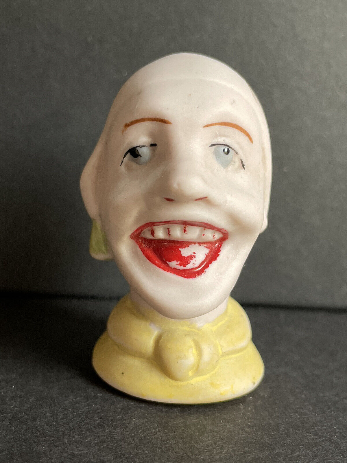 Antique German Bisque 2” Miniature Hertwig (?) Clown Head Only