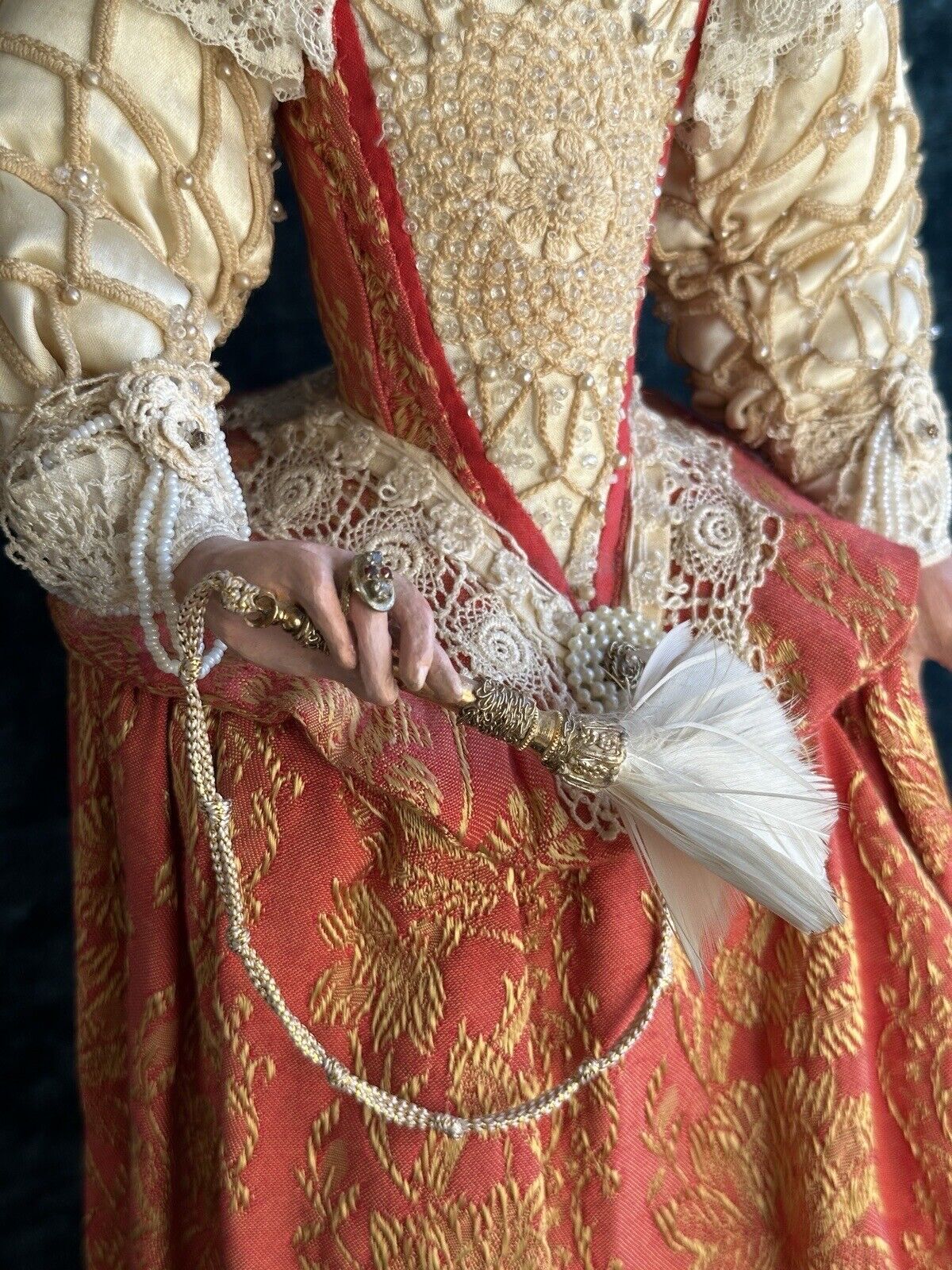 OOAK Artist Vintage 23” Polymer Clay (?) and Cloth Portrait Royal Lady Doll