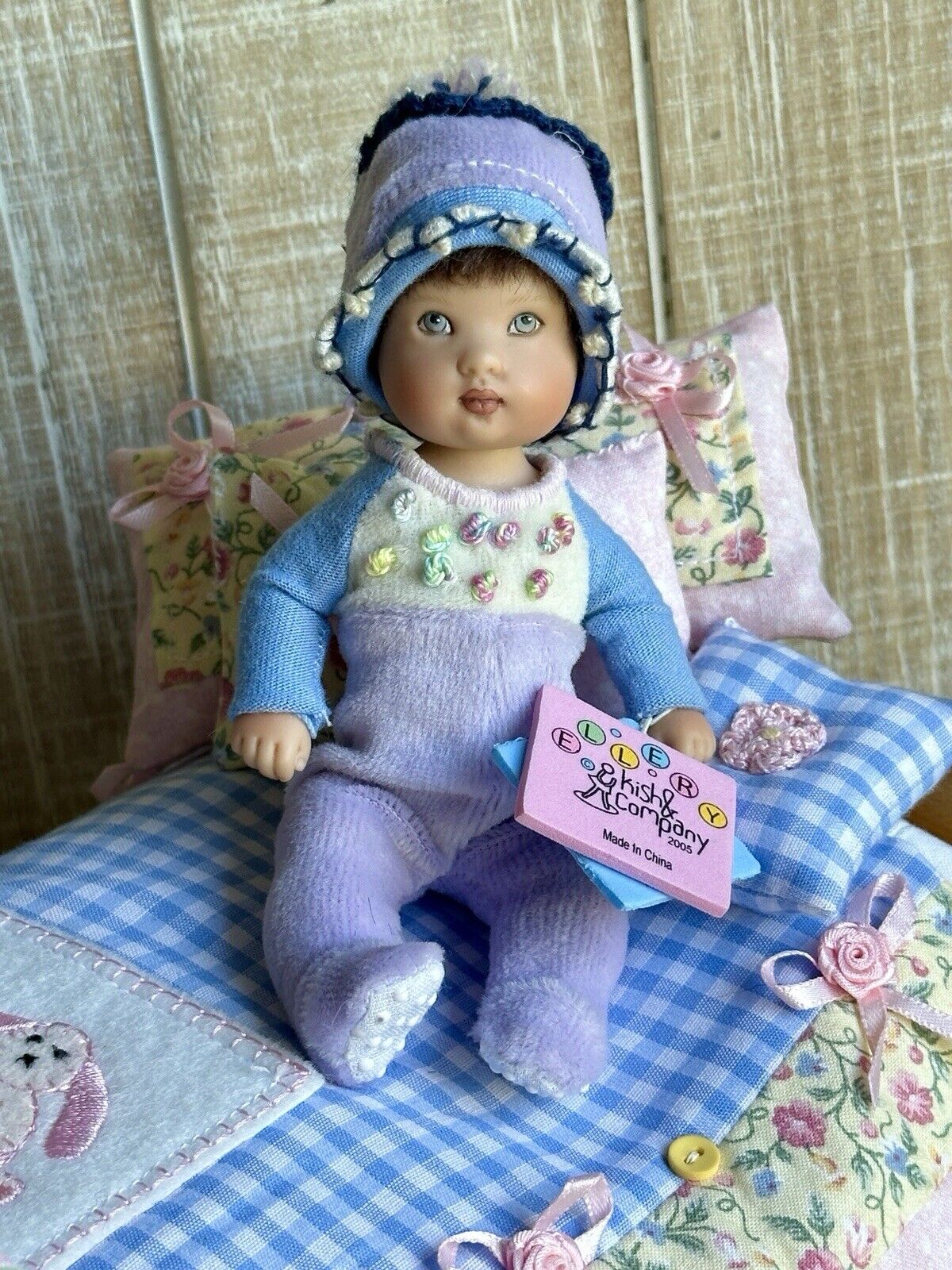 Helen Kish Ellery 6" Vinyl Baby Doll Riley's World with Bed and Bedding Set