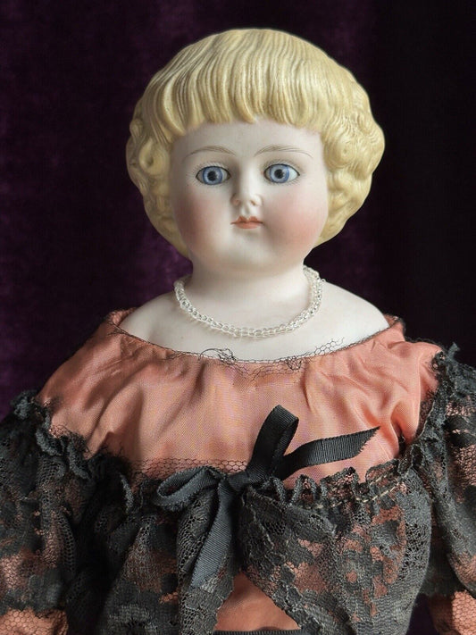 Antique German 24" ABG 1000 Highland Mary Parian China Head Doll with Glass Eyes