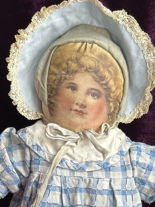 Antique American 15” Bruckner Babyland Lithograph Cloth Girl Doll