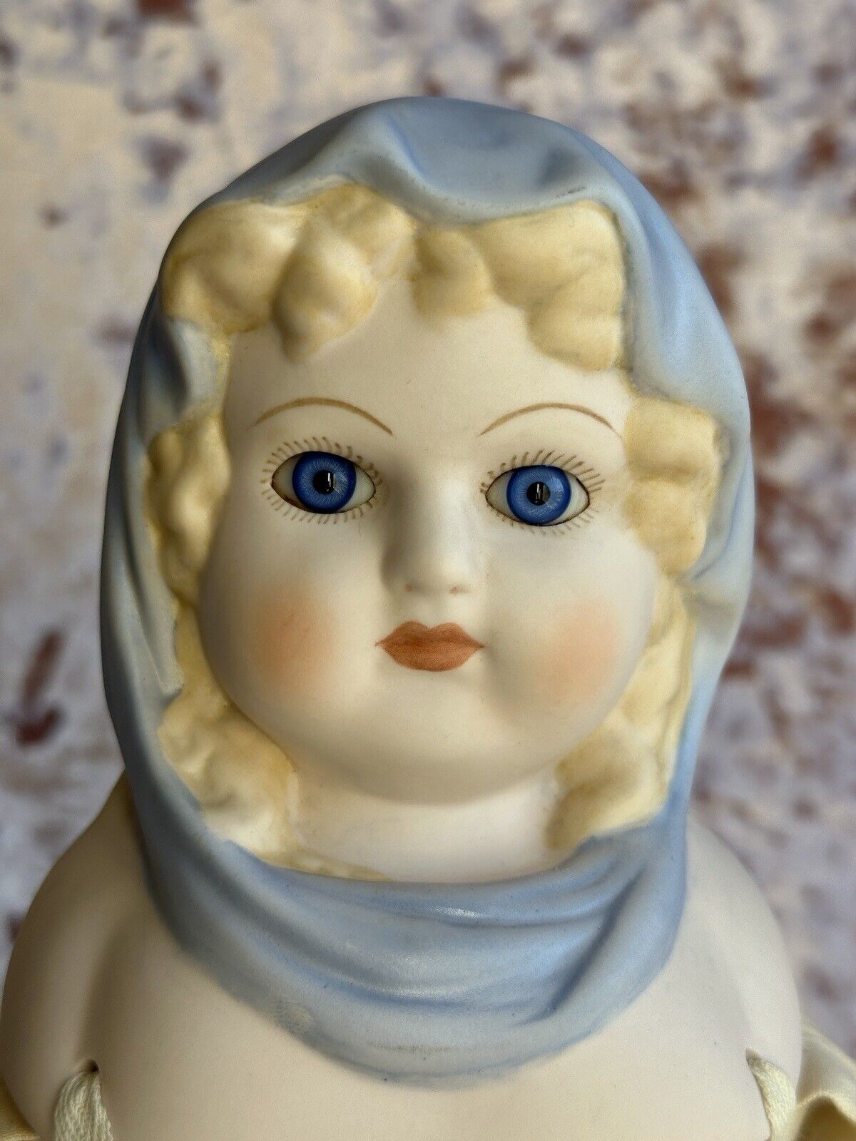 Vintage Emma Clear Queen Louise Blue Scarf Parian Lady Bisque Doll Glass Eyes