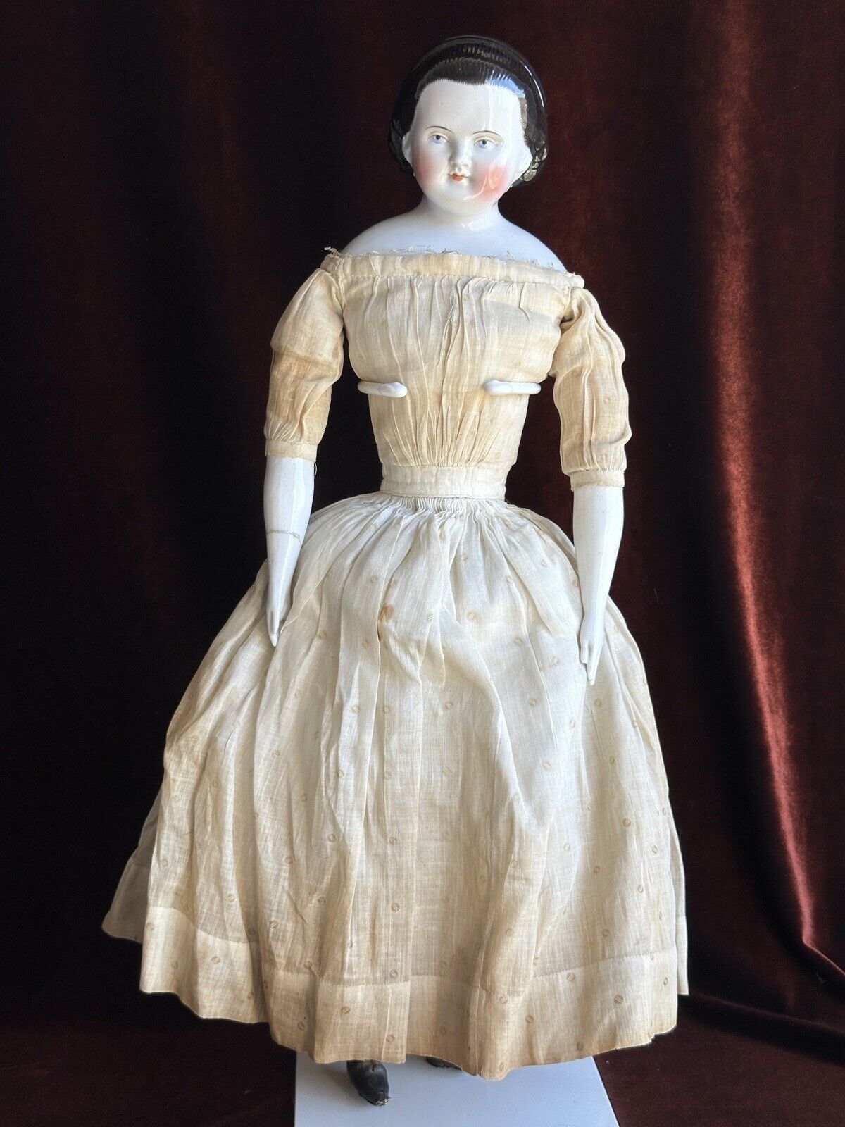 Antique German 21” Alice Hairdo with Snood Brunette China Shoulder Head Doll