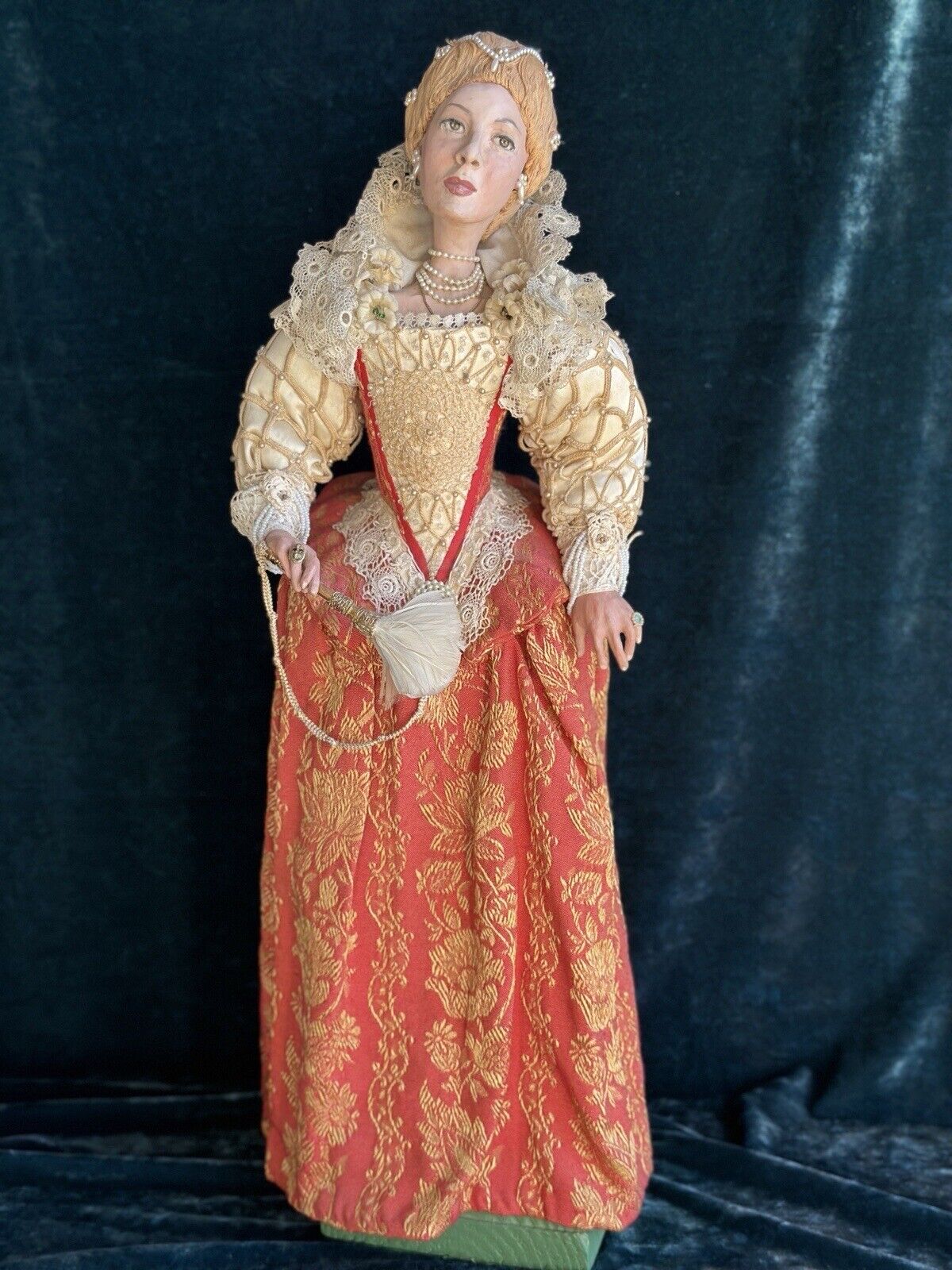 OOAK Artist Vintage 23” Polymer Clay (?) and Cloth Portrait Royal Lady Doll