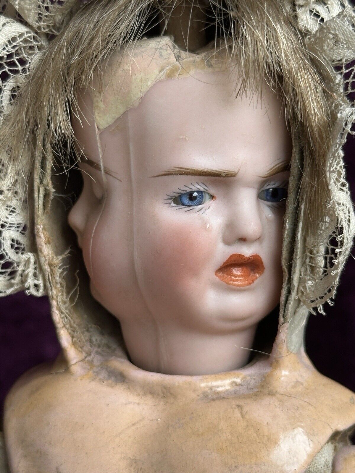 Antique German Carl Bergner 3-Faces Multifaceted Bisque Head Doll