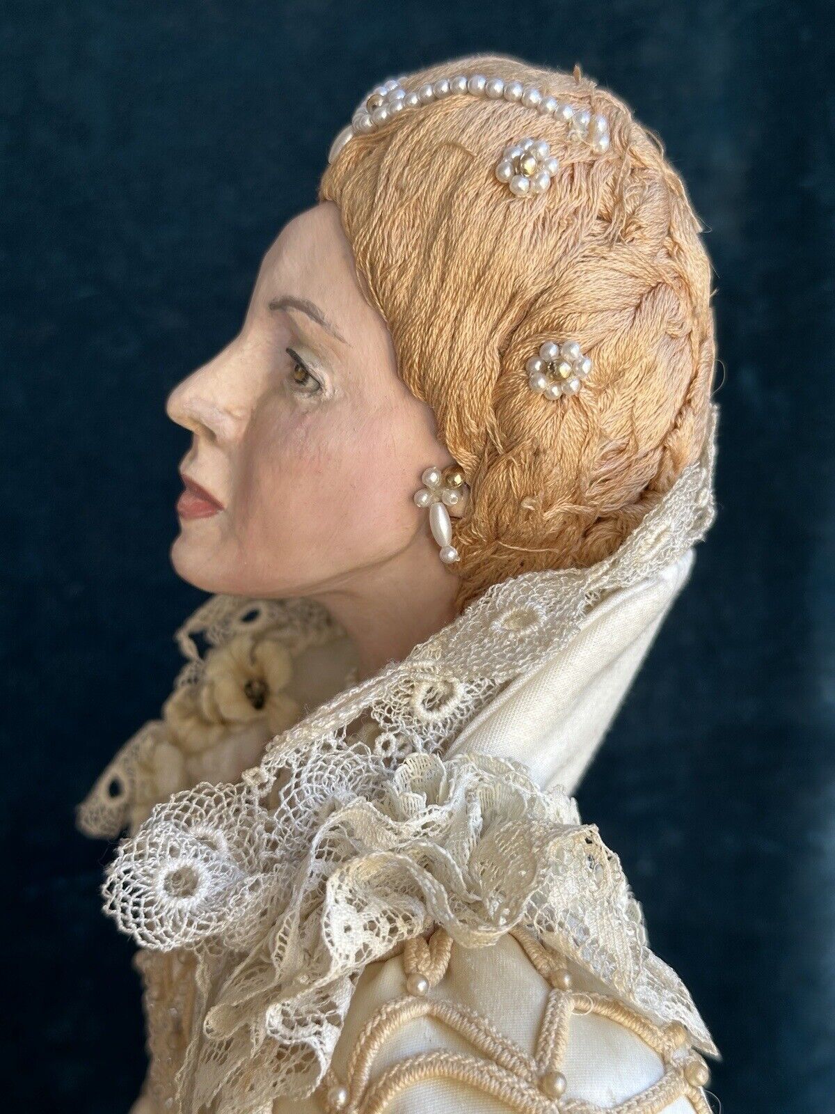 OOAK Artist Vintage 23” Polymer Clay (?) and Cloth Portrait Royal Lady Doll