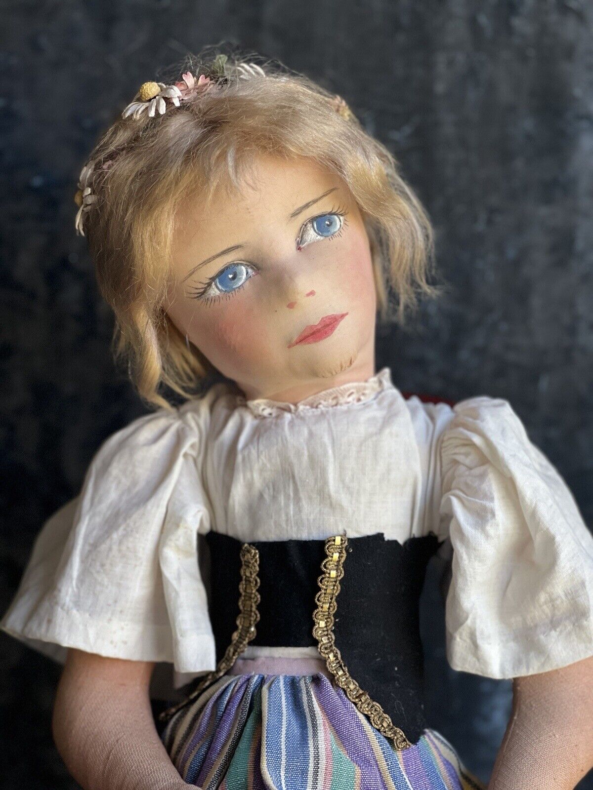 Unidentified Rare 24” Antique/Vintage Cloth Painted Boudoir Style Doll