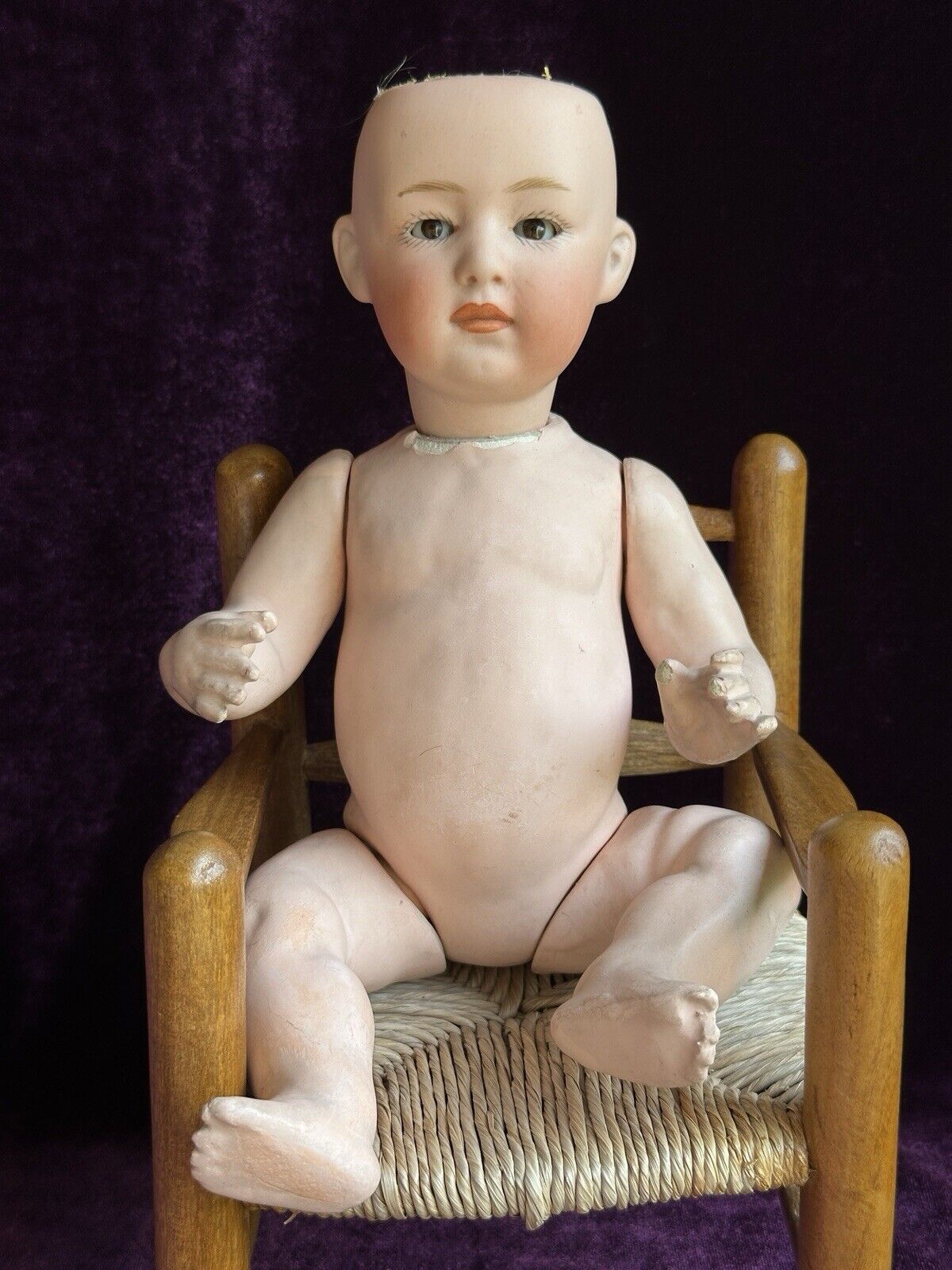 Antique German 10” Gebruder Heubach 6970 Bisque Pouty Closed Mouth Baby Doll