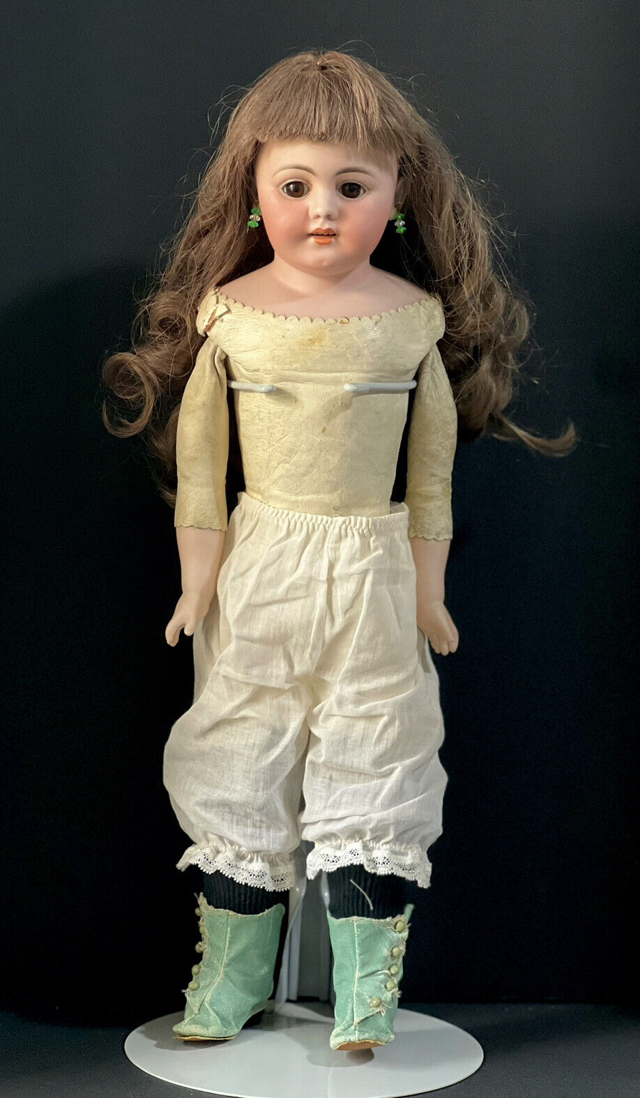 Antique German Early Simon Halbig  20” Doll Turned Head Mold 1010 Leather Body