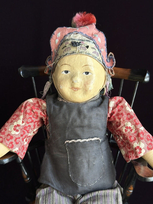 Antique Chinese Oil Painted Martha Chase Style FIve Finger Ching Mission Doll