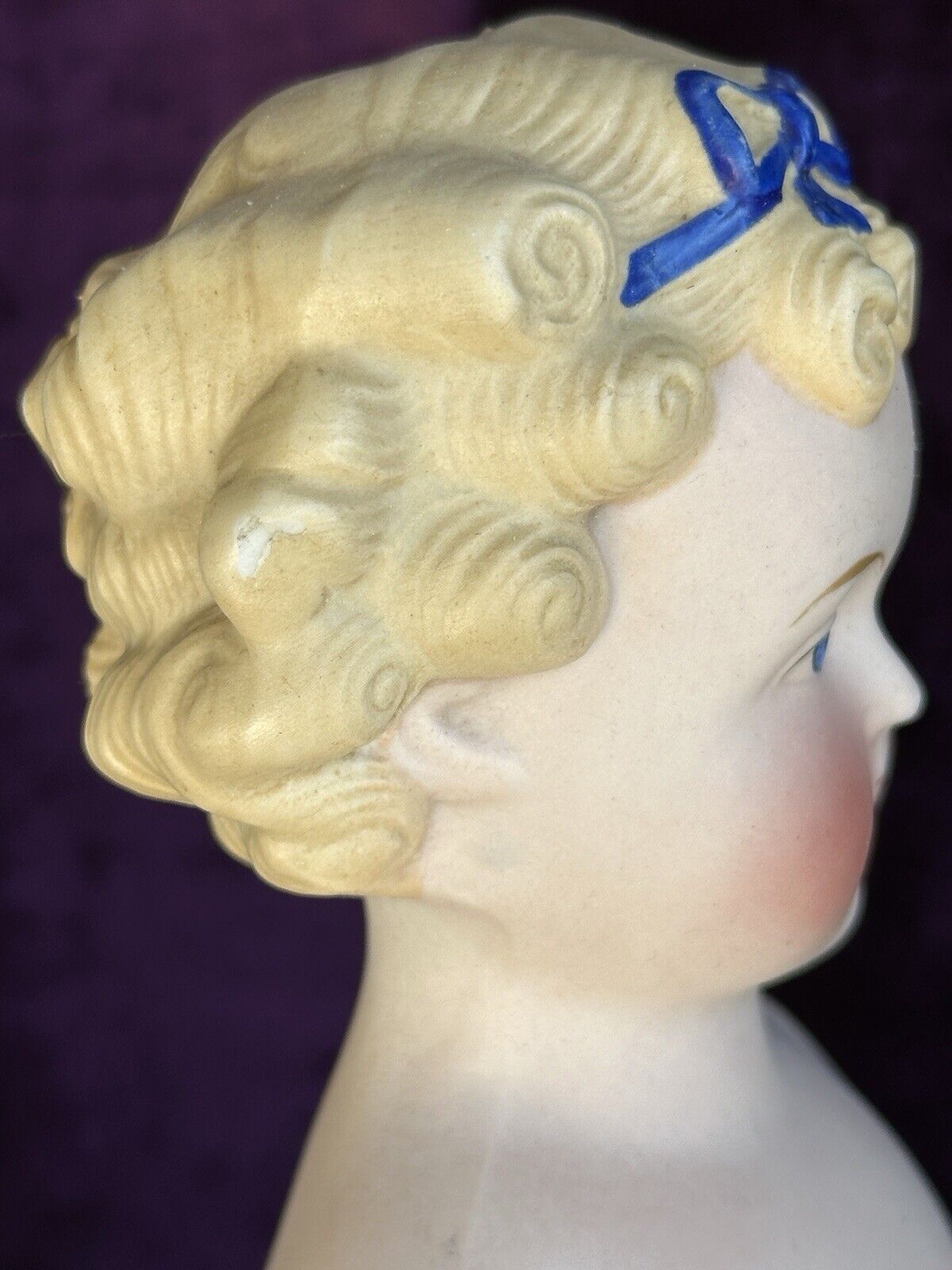 Antique German 16” Dolly Madison Blue Bow Parian Bisque China Head Doll