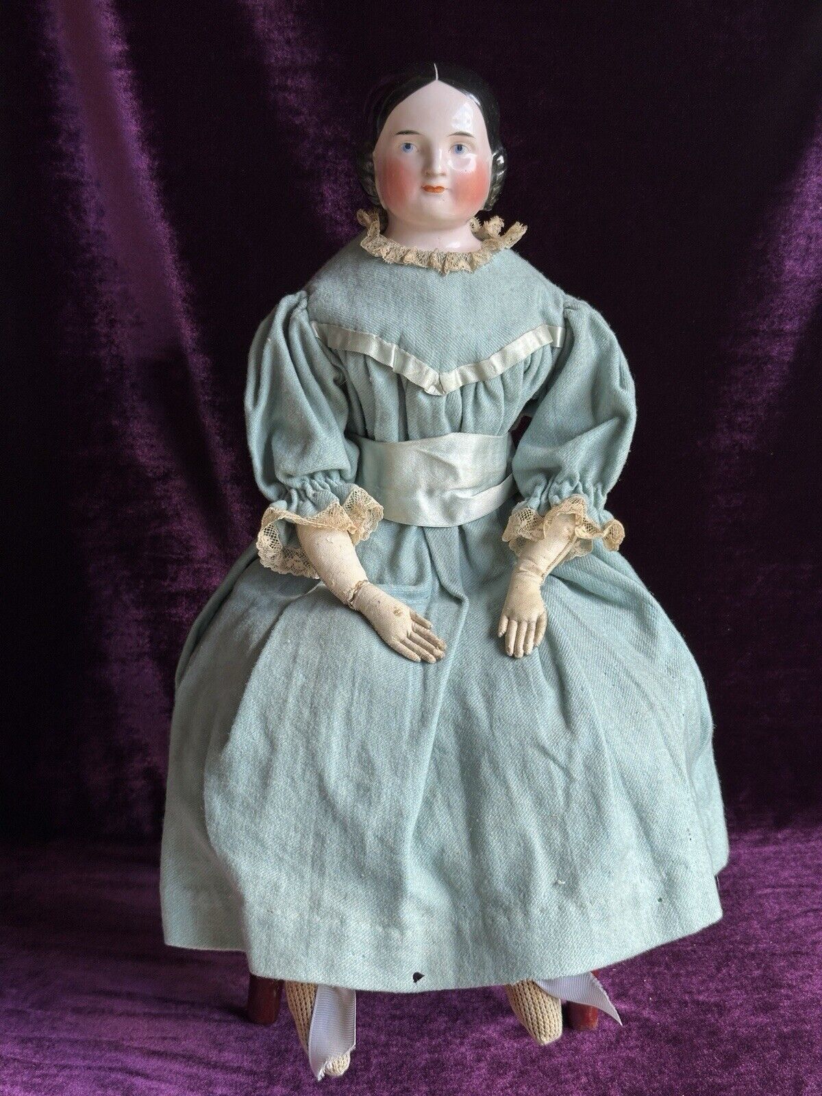 Antique German 21” Kister Covered Wagon Pink Tint China Shoulder Head Doll