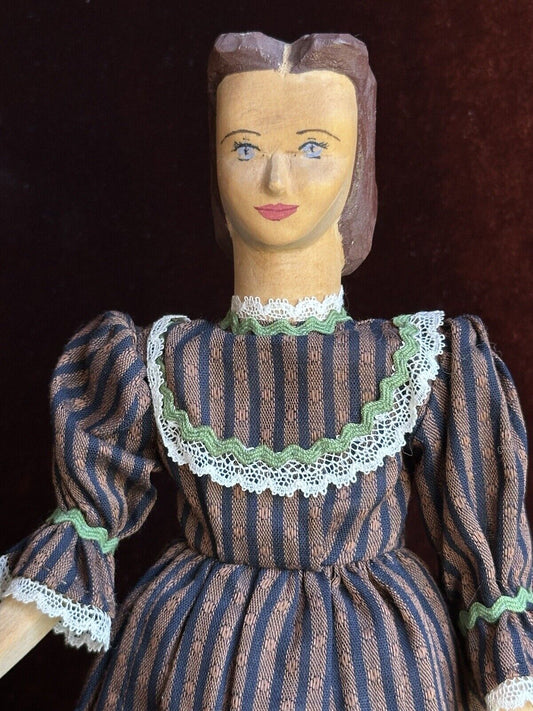 Vintage 10” Helen Bullard Signed Hand Carved Wooden Hitty Doll