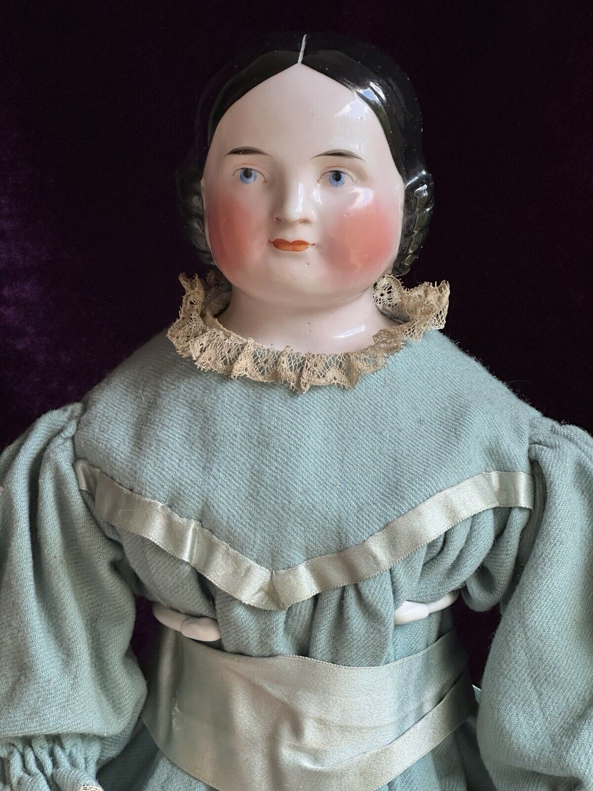 Antique German 21” Kister Covered Wagon Pink Tint China Shoulder Head Doll