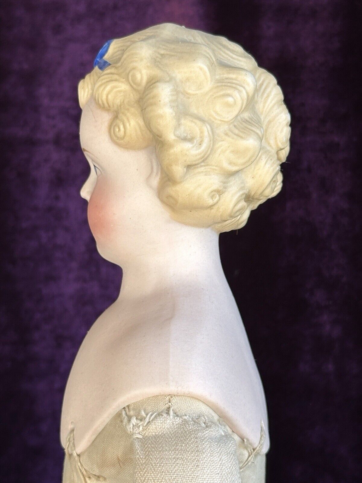 Antique German 16” Dolly Madison Blue Bow Parian Bisque China Head Doll