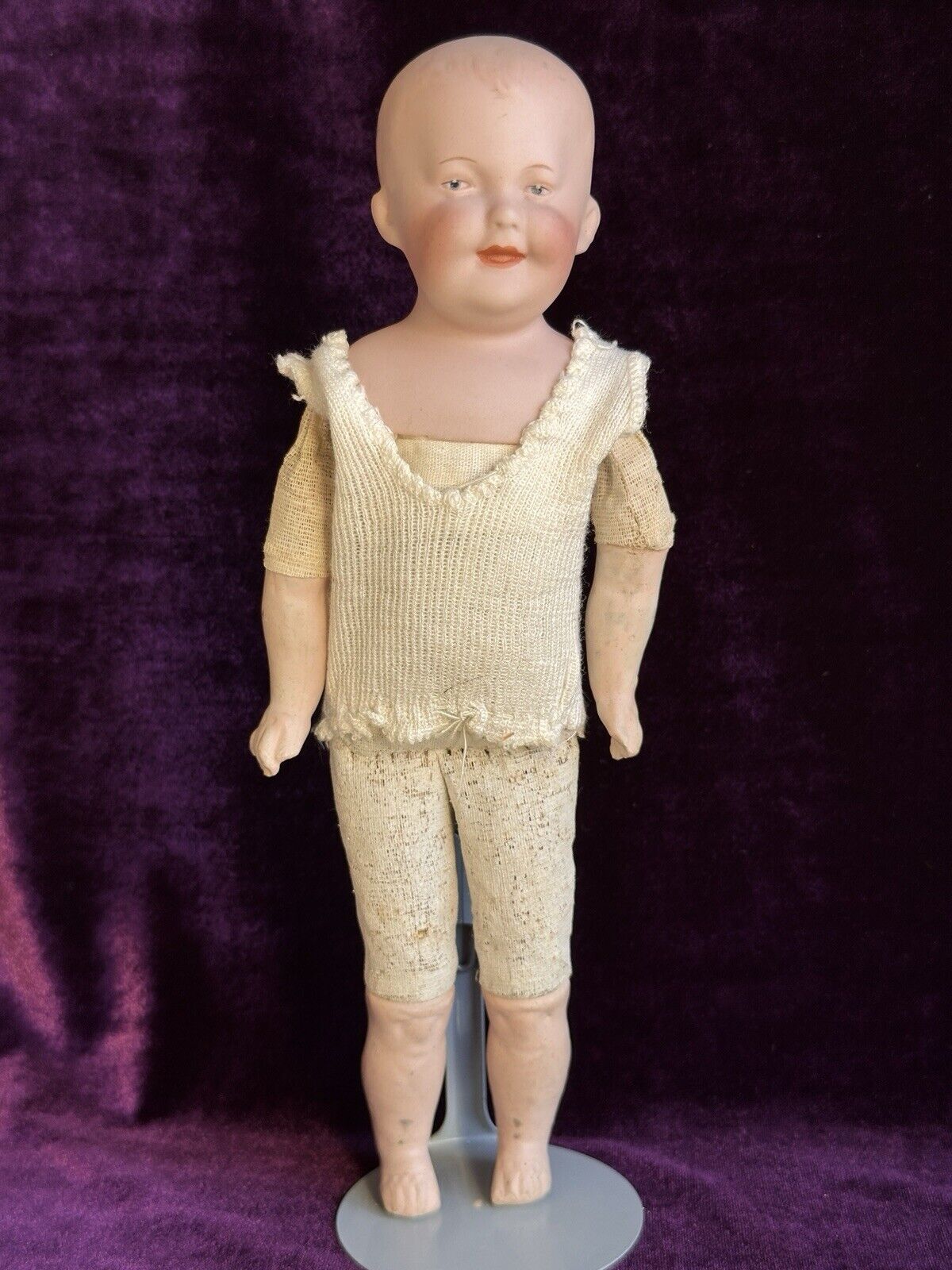 Antique German 11” Gebruder Heubach 7647 Bisque Shoulder Head Character Boy Doll