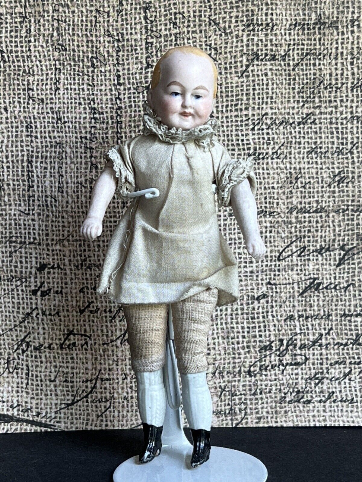 Rare Antique German 4.75” Bisque Shoulder Head Dollhouse Bald Man Doll