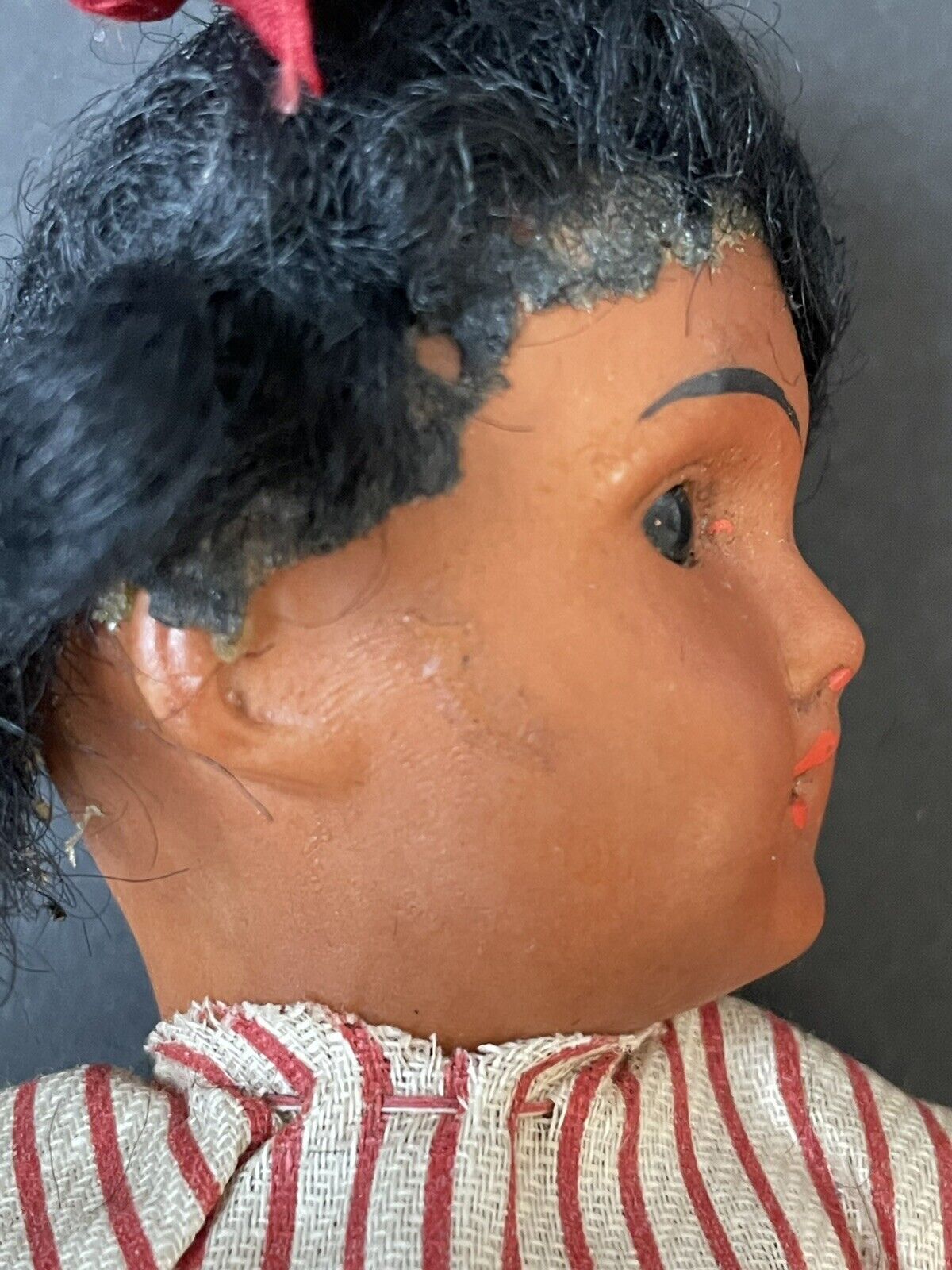 Antique French/German (?) 10” Dark Complexion Bisque Head Doll