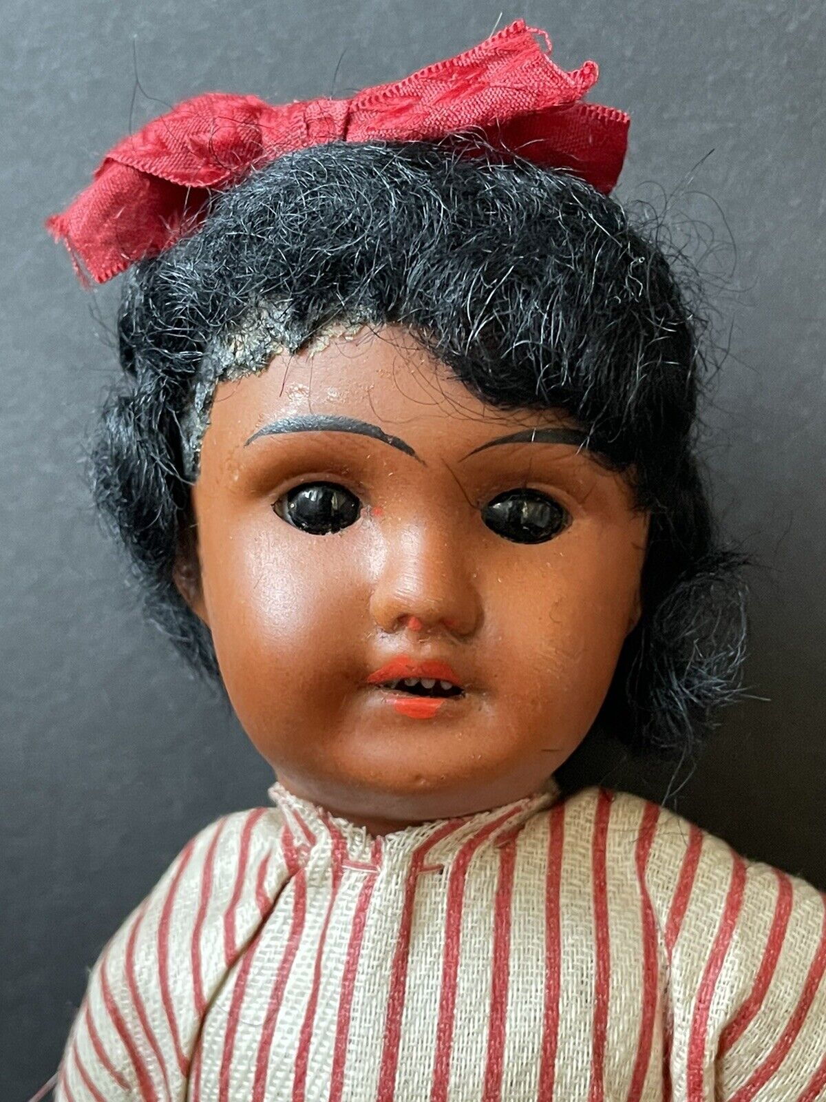 Antique French/German (?) 10” Dark Complexion Bisque Head Doll