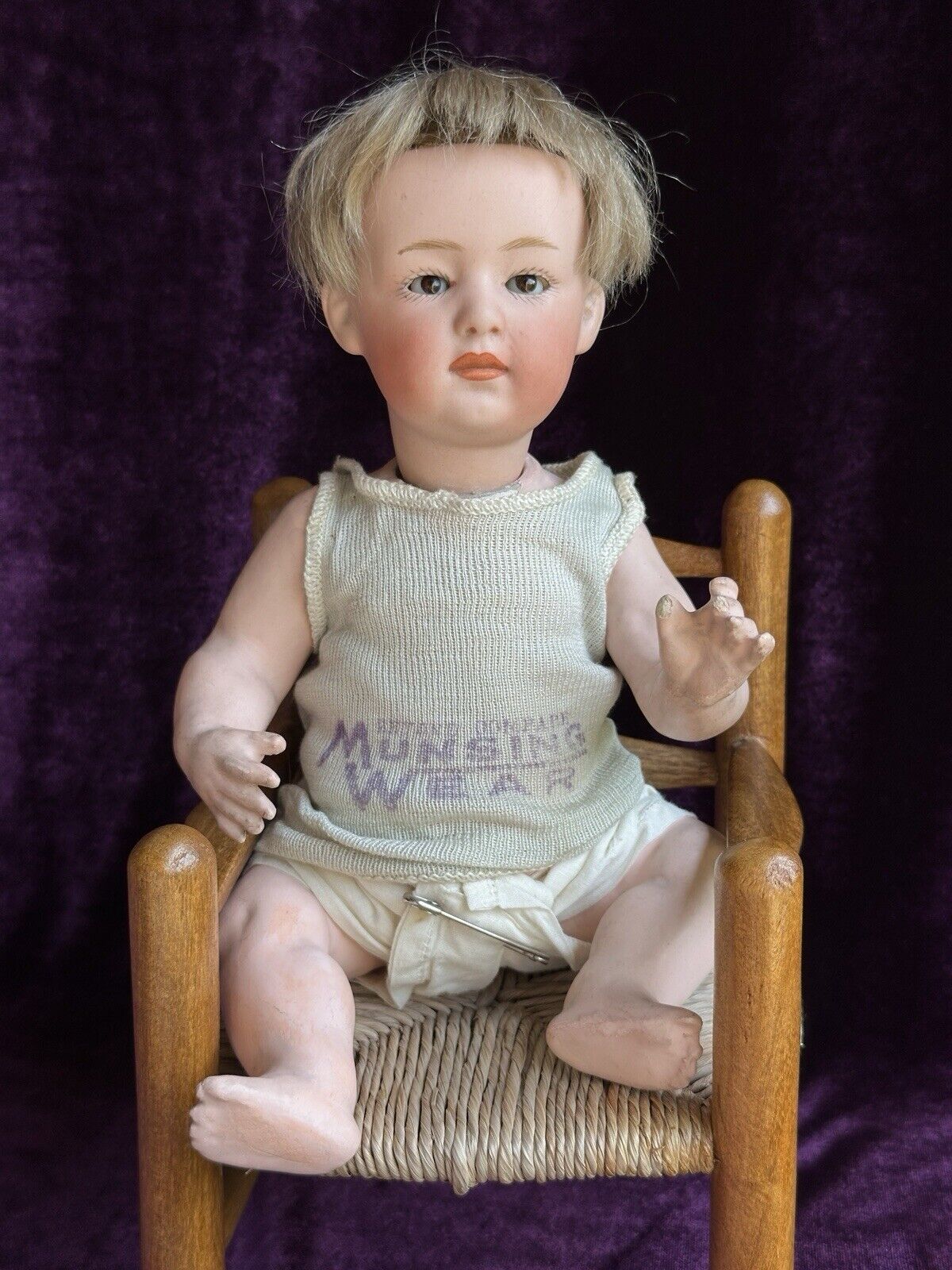 Antique German 10” Gebruder Heubach 6970 Bisque Pouty Closed Mouth Baby Doll