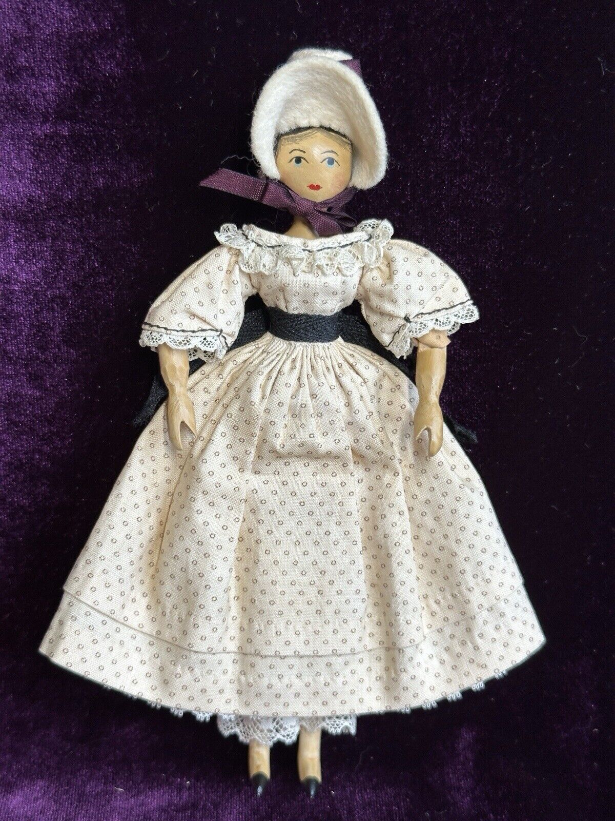 Vintage 6.5” Carved Wood Jointed Doll with Tuck Comb by Artist Sherman Smith