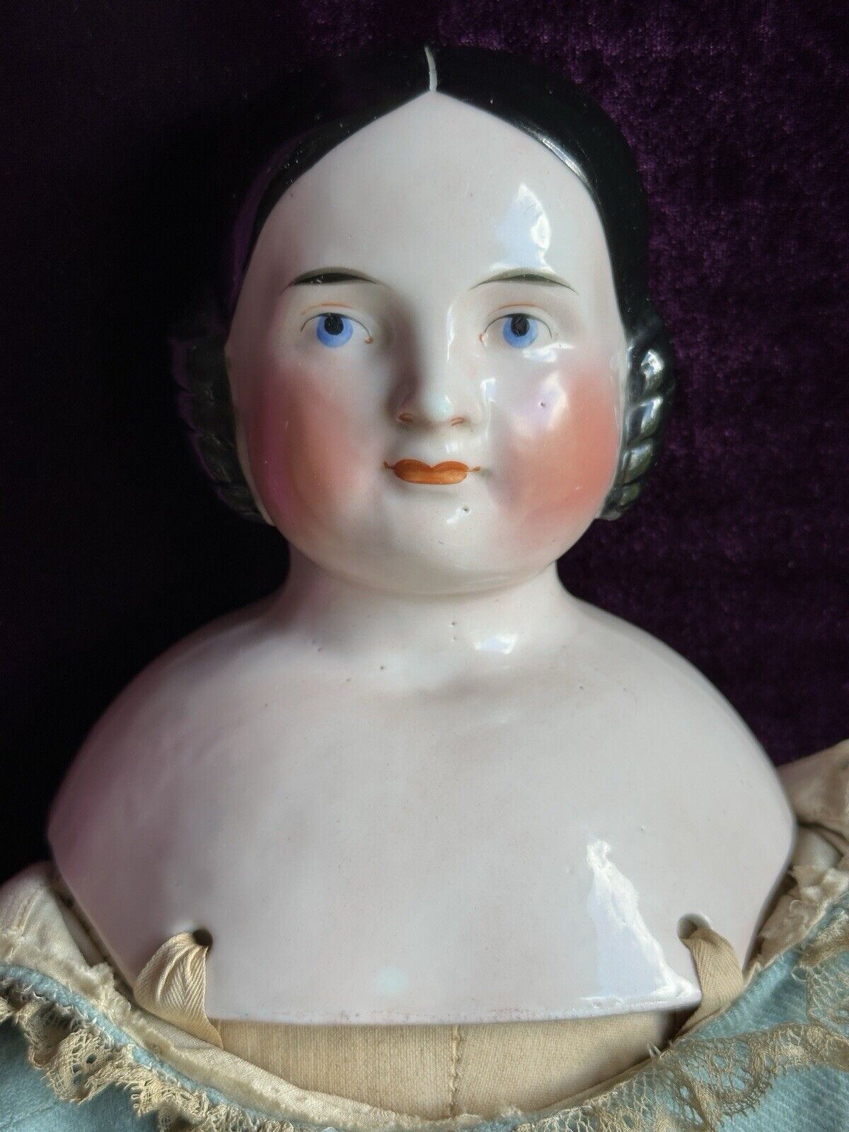 Antique German 21” Kister Covered Wagon Pink Tint China Shoulder Head Doll