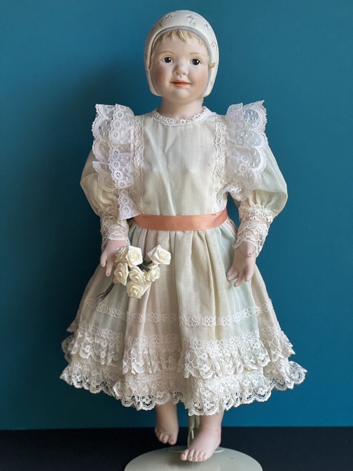 OOAK 19” Collectible Doll Hannah with Molded Bonnet Intaglio Eyes