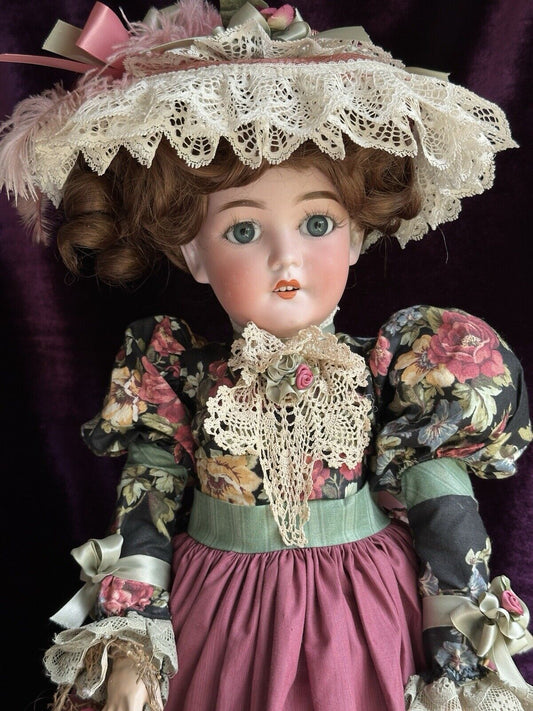 Antique German 24” Queen Louise Bisque Head Doll