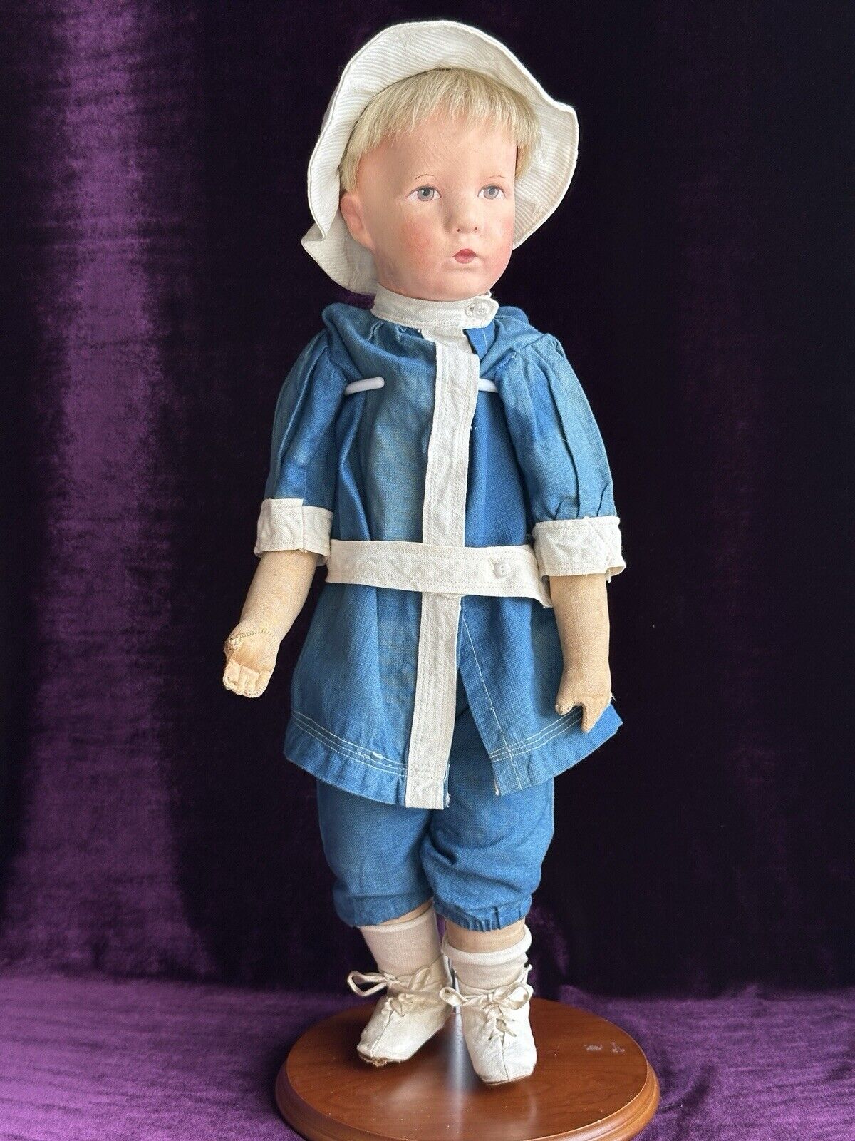 Antique German Kathe Kruse 19” Friedebald Cloth Boy Doll Swivel Head