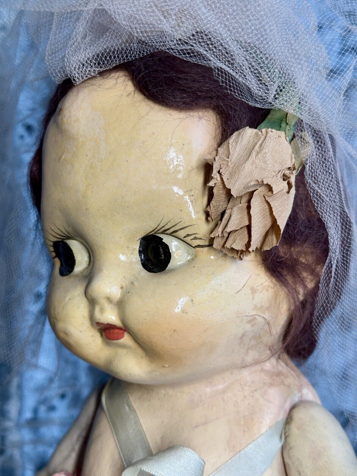 Antique American 17.5” Composition Carnival Prize Bride Doll