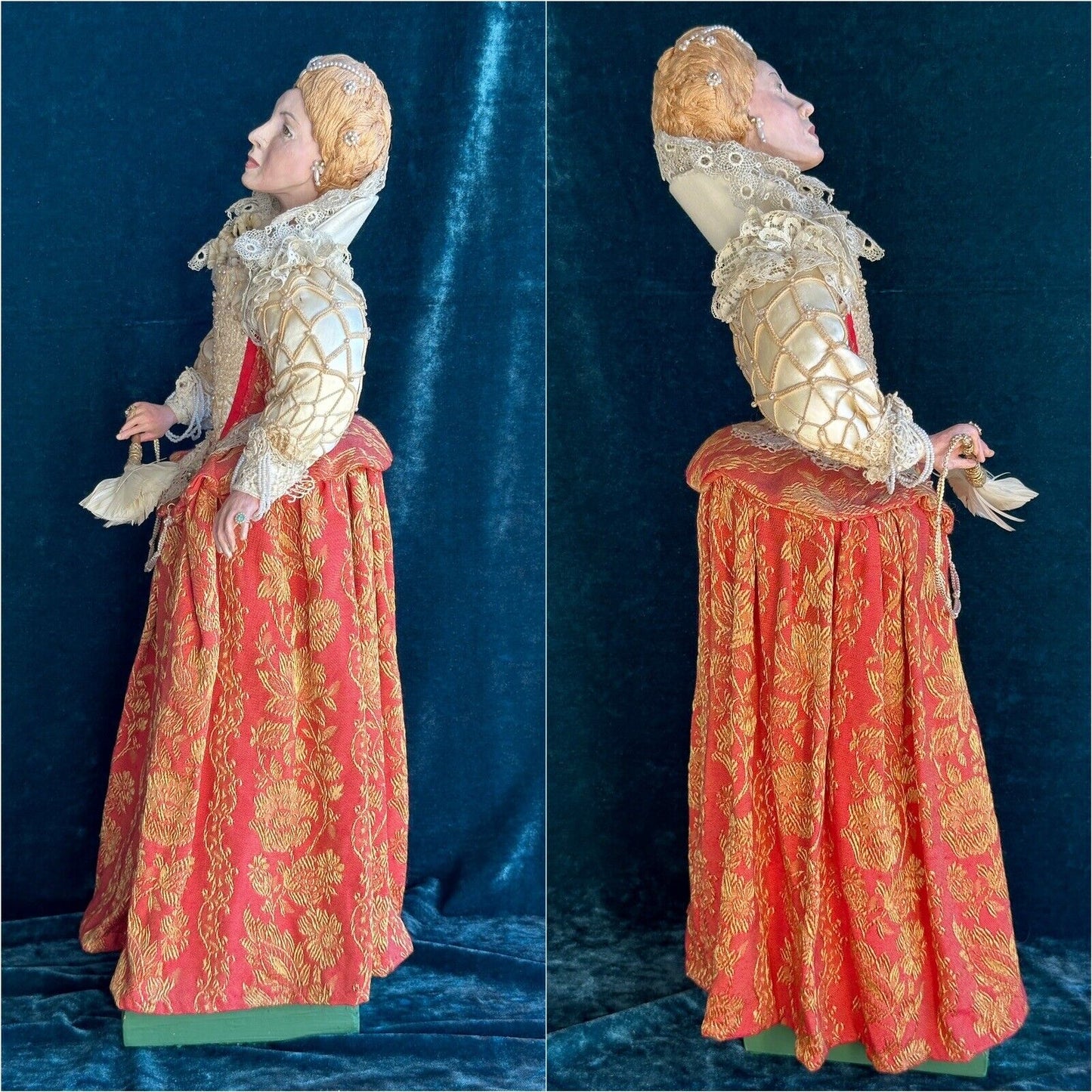 OOAK Artist Vintage 23” Polymer Clay (?) and Cloth Portrait Royal Lady Doll