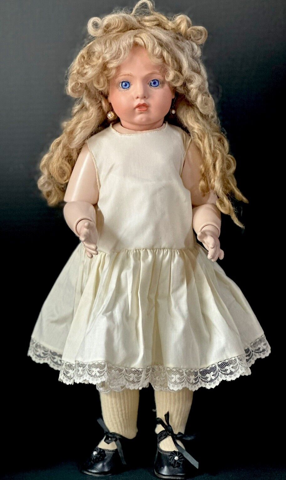 Collectible Artist Reproduction Of Bru Jne 19” Doll Porcelain Head Seeley Body