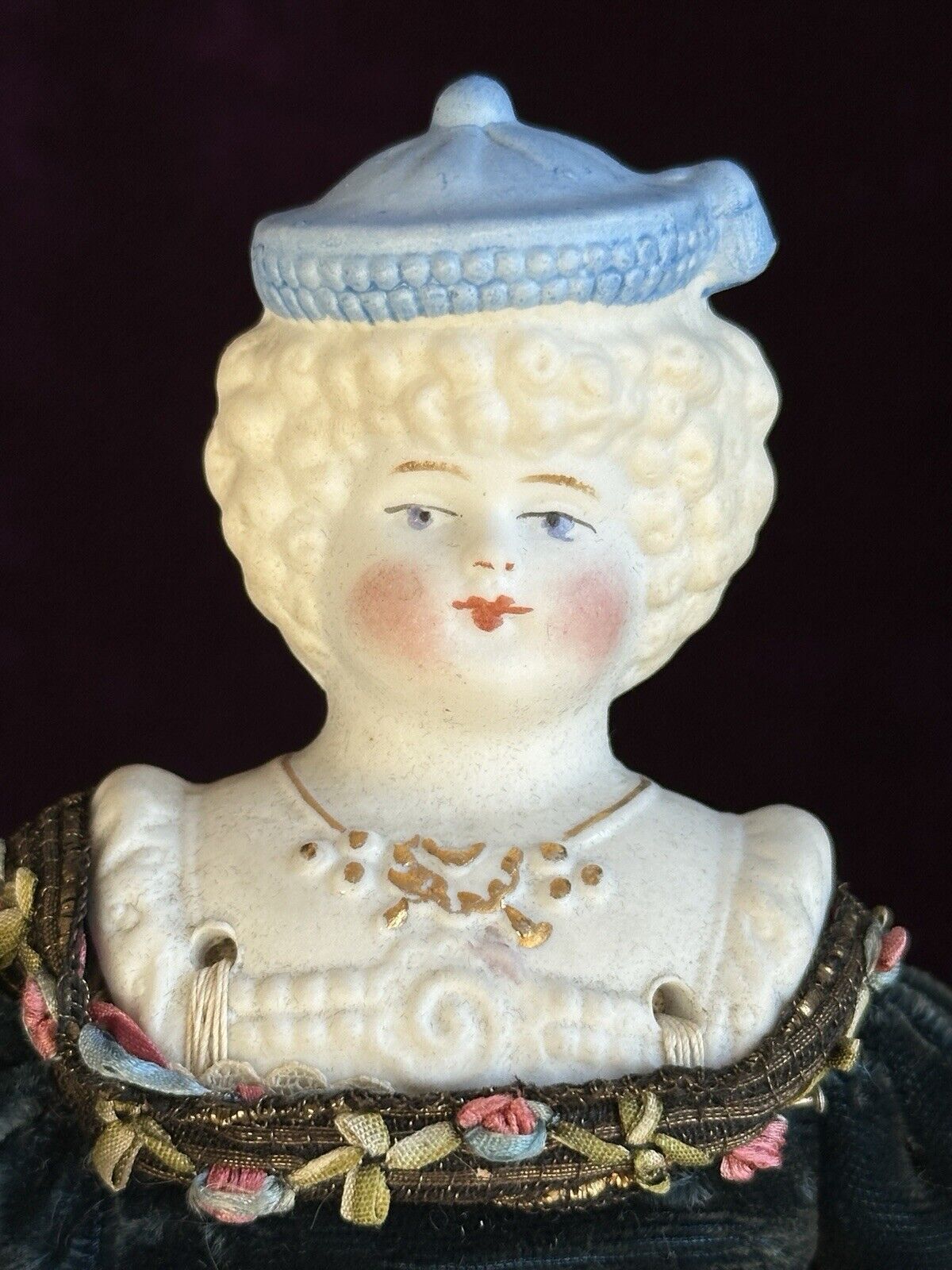 Antique German 11.5” Hertwig Molded Hat Parian China Bisque Doll