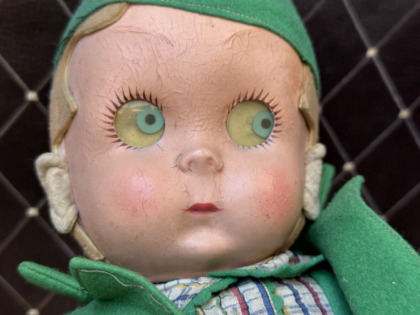 Vintage Italian 23” Lenci Didi (?) Felt Cloth Doll with Googly Disc Eyes