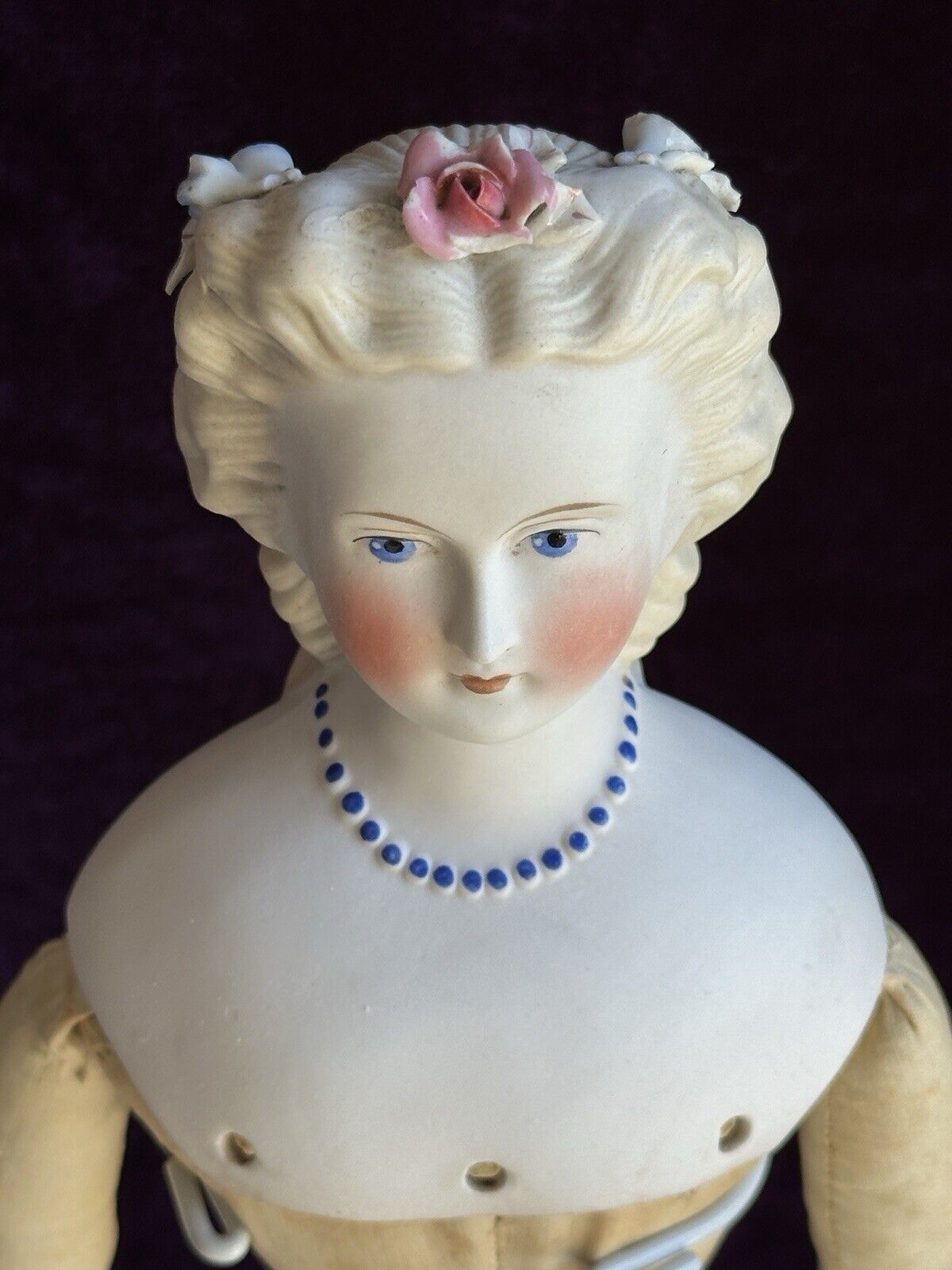 Antique German 17” Kling Parian Bisque Head China Bride Doll Dresden Flowers