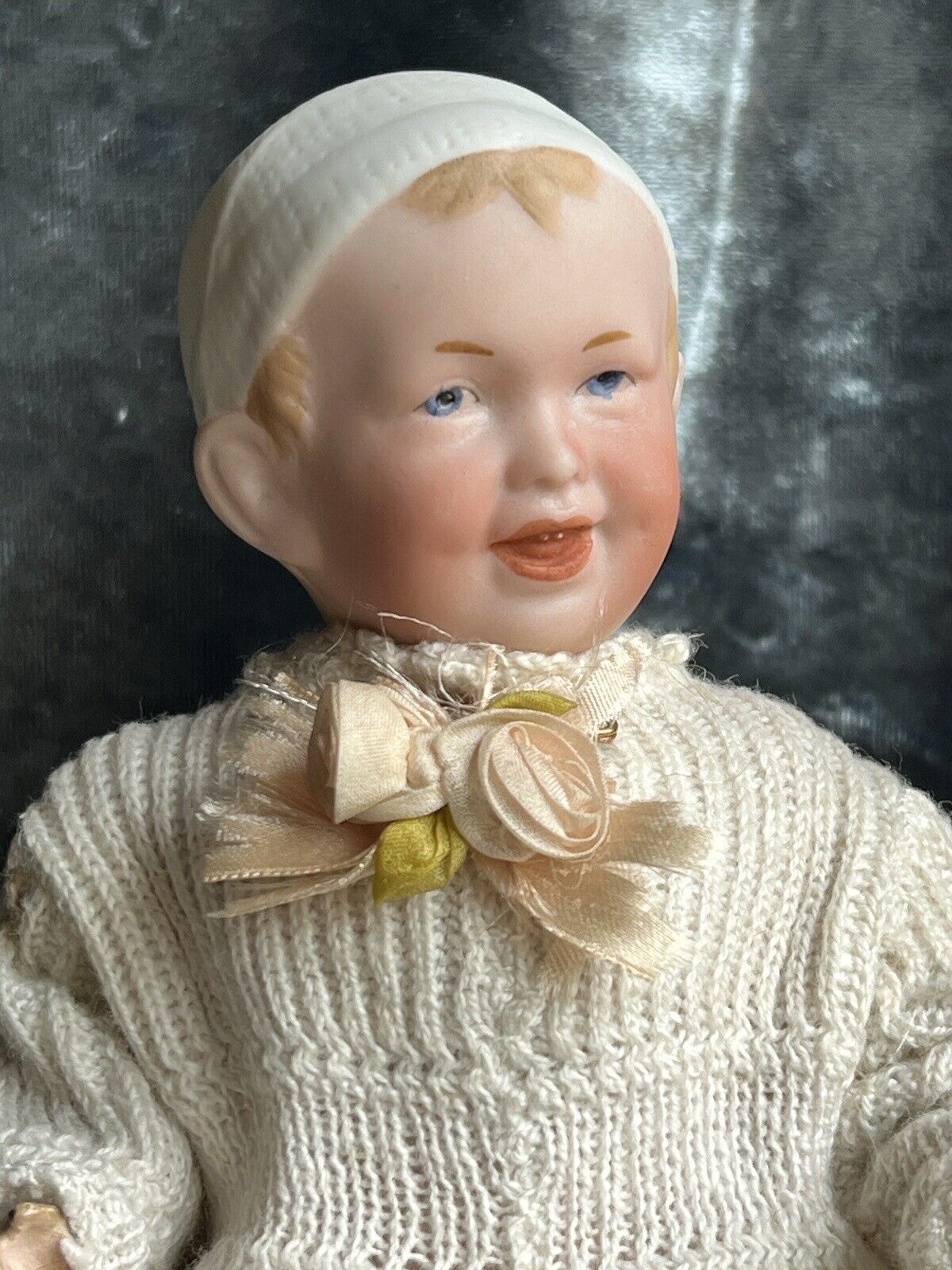 Antique German 8” Theodor Recknagel 28 12/0 Bisque Head Molded Hat Baby Doll