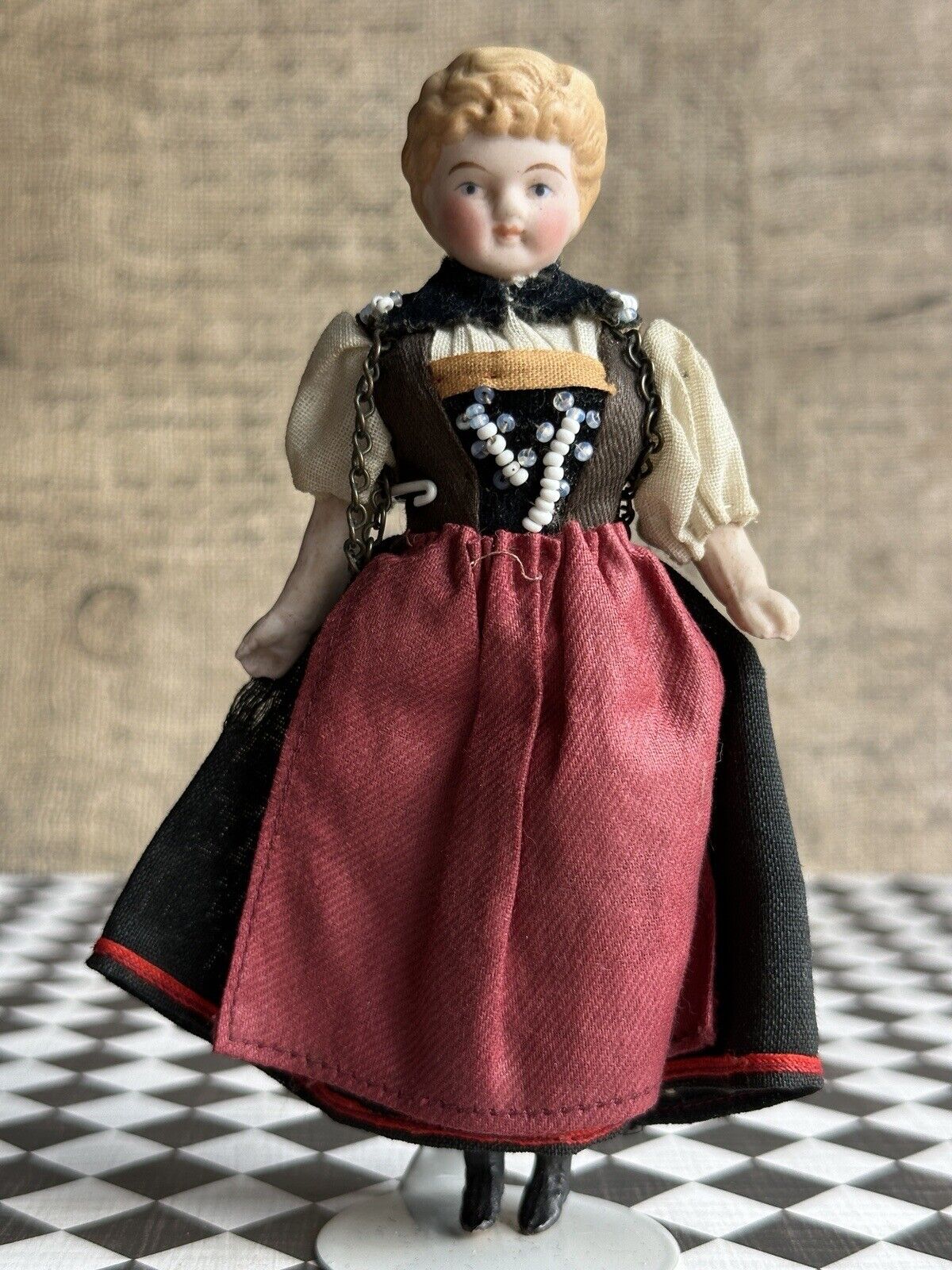 Antique German Miniature Dollhouse 5.75” Bisque Head Parian Girl Doll