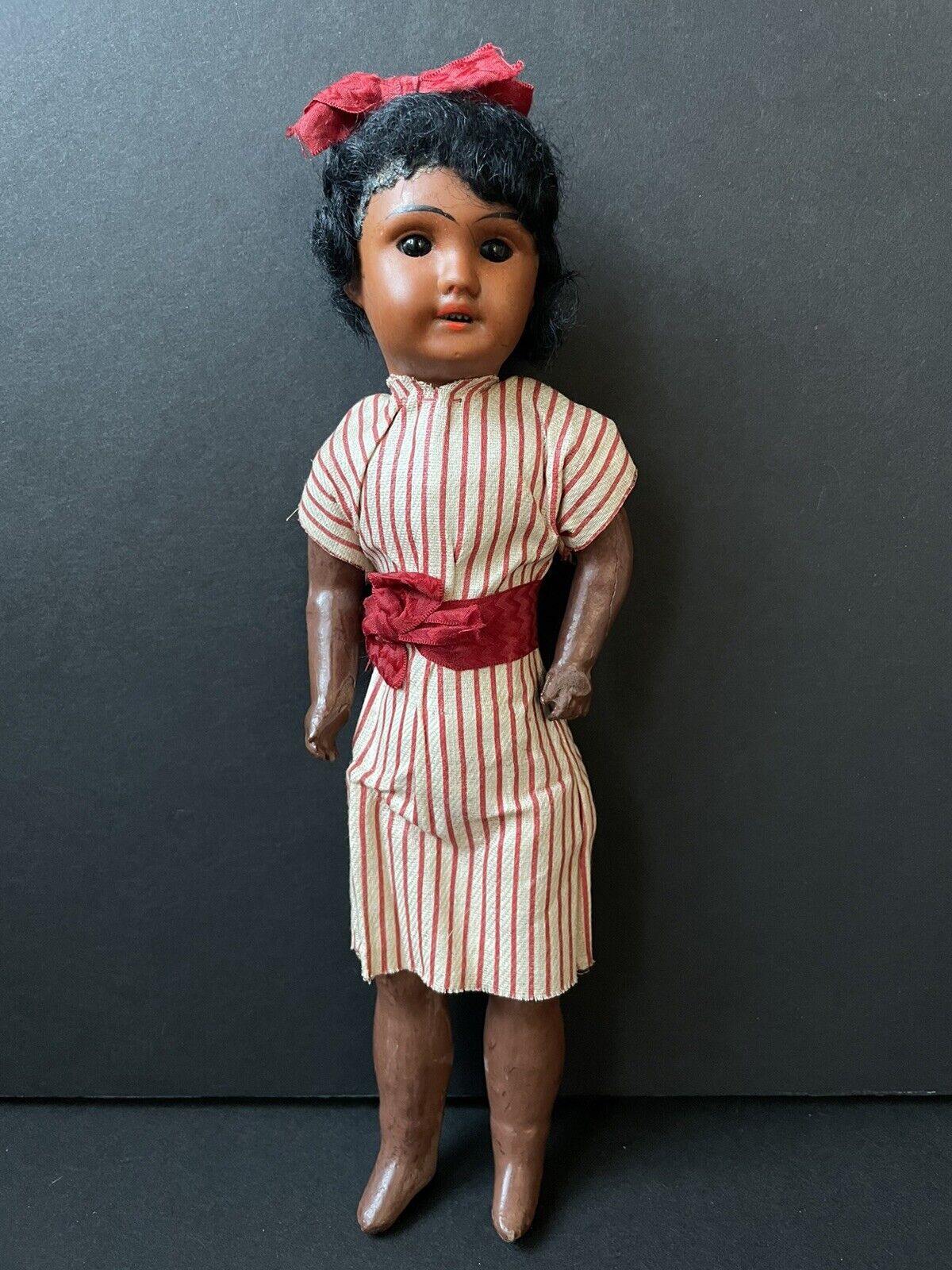 Antique French/German (?) 10” Dark Complexion Bisque Head Doll