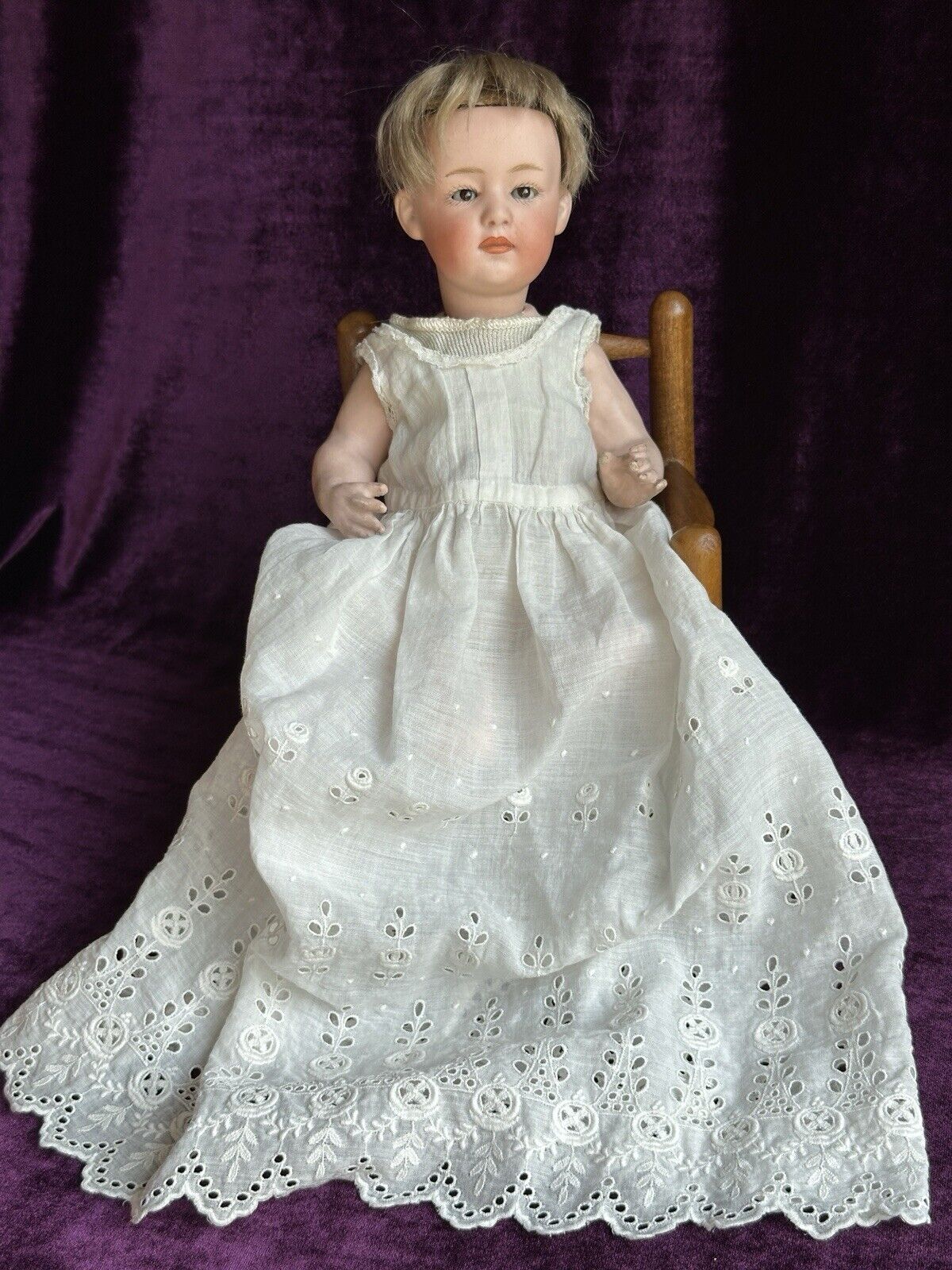 Antique German 10” Gebruder Heubach 6970 Bisque Pouty Closed Mouth Baby Doll