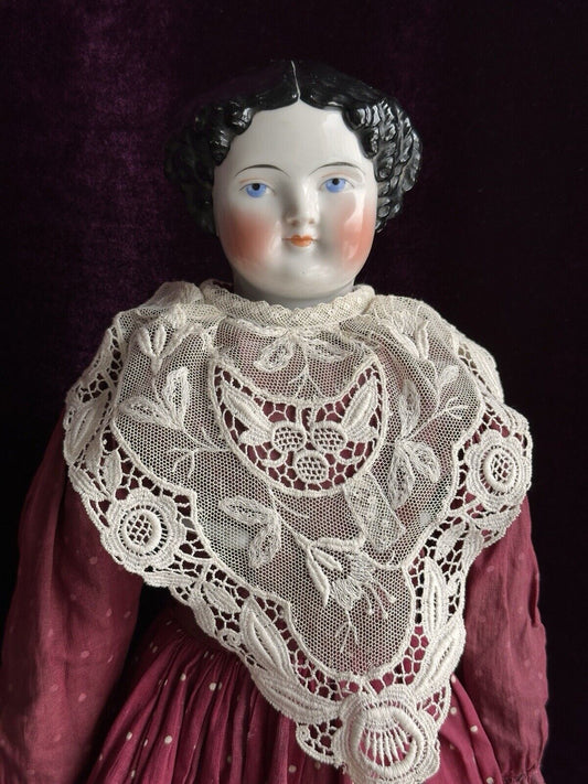 Antique German 22.5” Flat Top Highbrow China Shoulder Head Doll